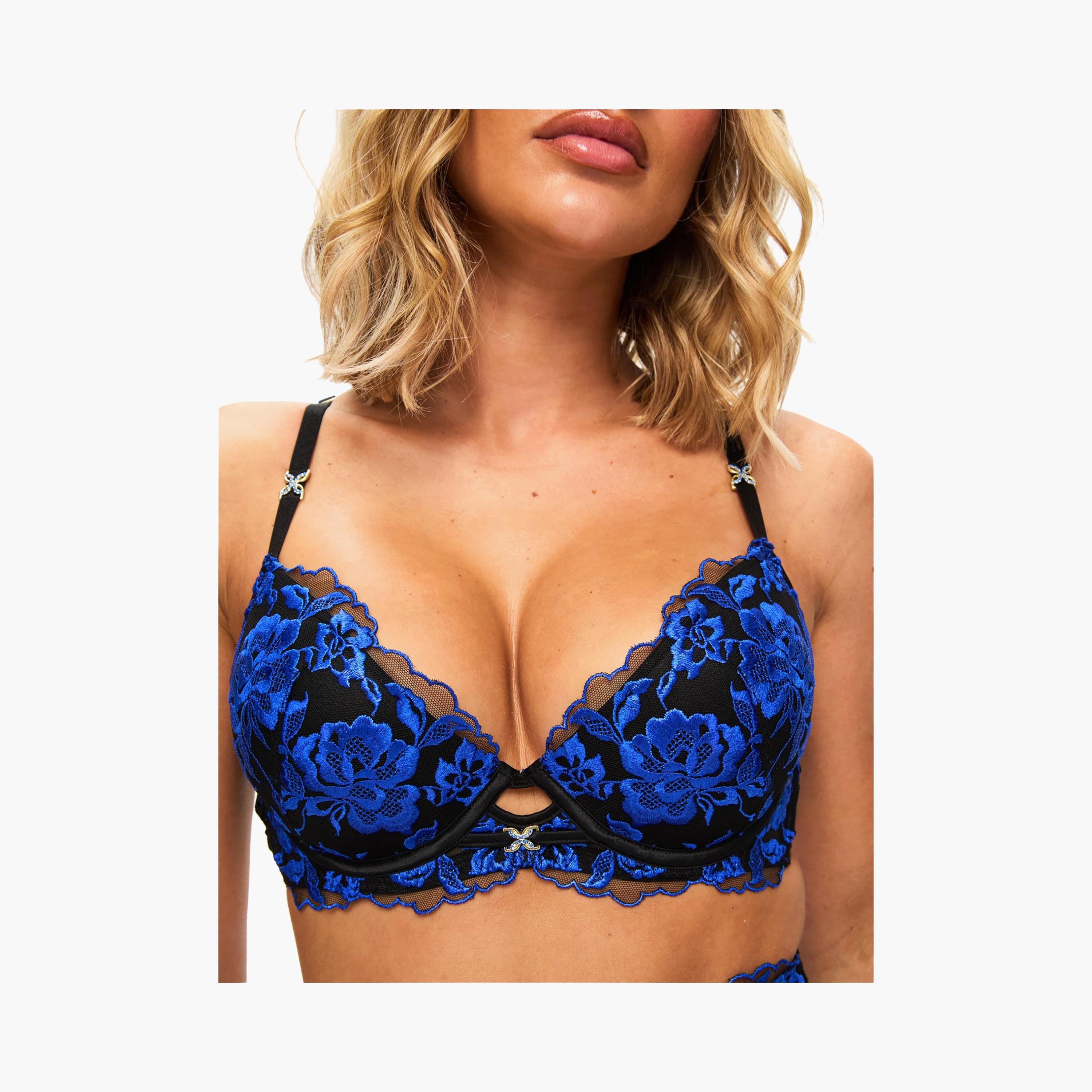 Ann Summers Endless Attraction Blue Lace Wired Medium Support Padded Women's Push-Up Plunge Bra-women-clothing-lingerie-bras-image-2