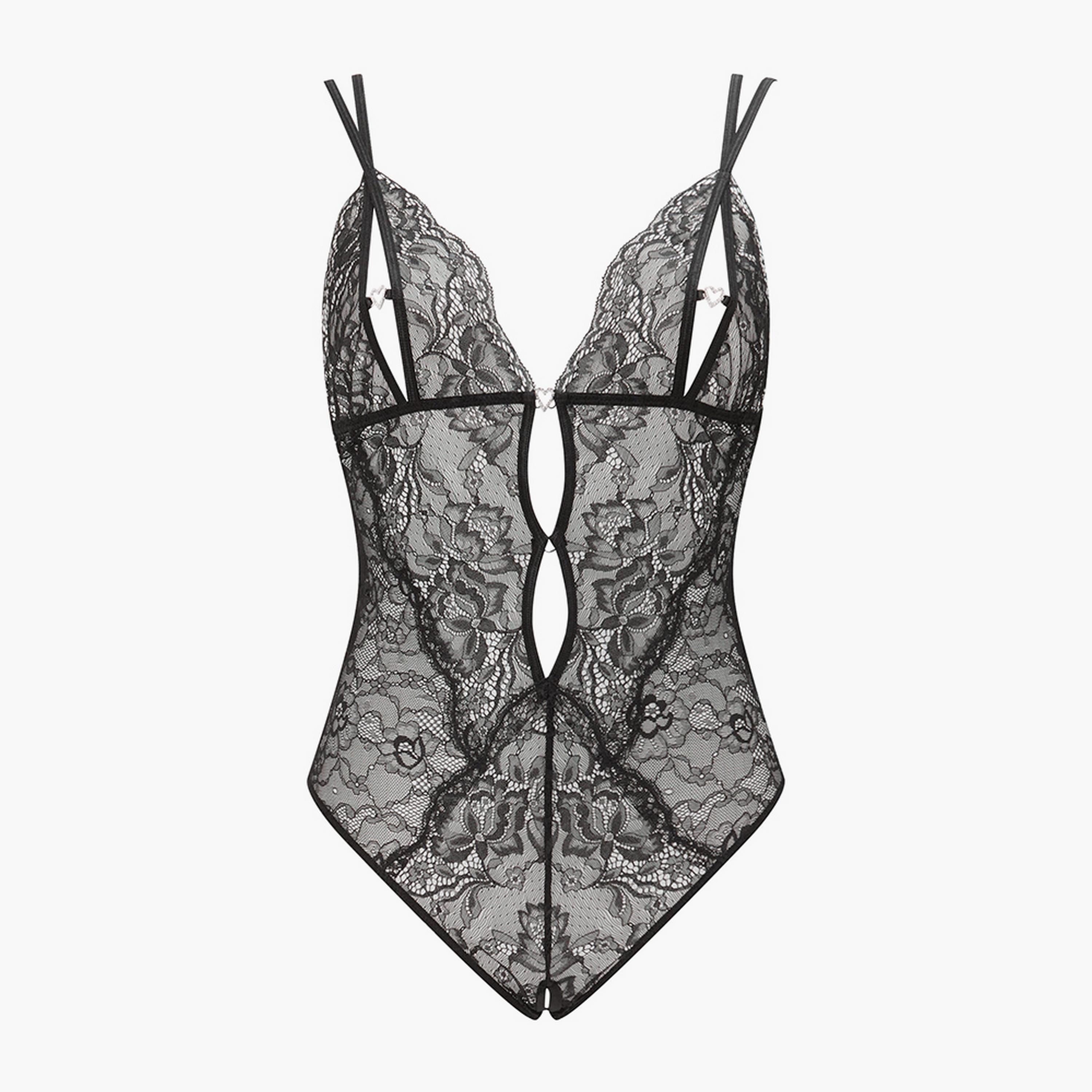 Ann Summers Diamond Heart Crotchless Black Non-Padded Women's Bodysuit-women-clothing-lingerie-babydollsandbodysuits-image-5