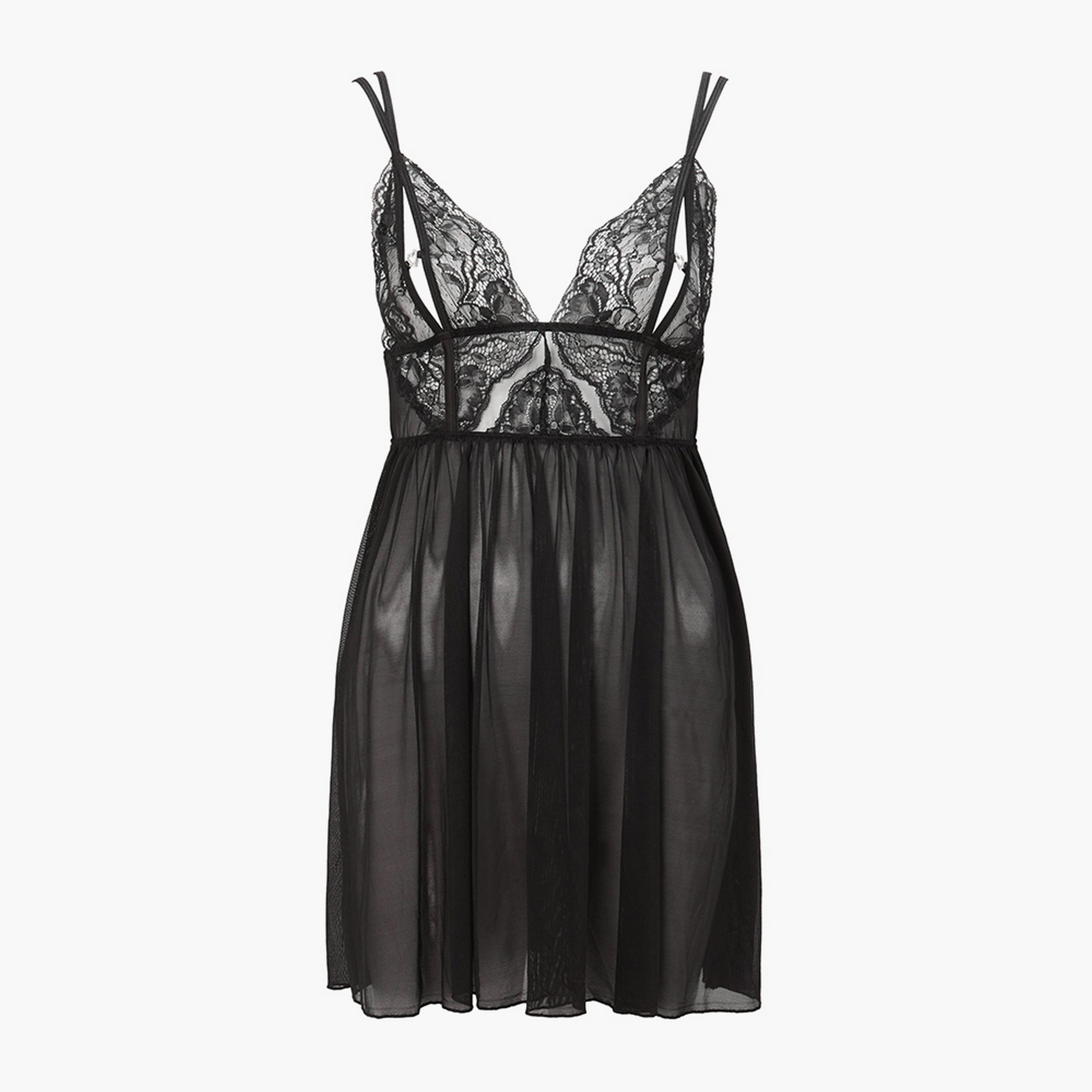 فستان نوم نسائي بيبي دول شبكي دانتيل غير سلكي وداعم خفيف "دايموند هارت" من آن سمرز-women-clothing-nightwear-nighties-image-5