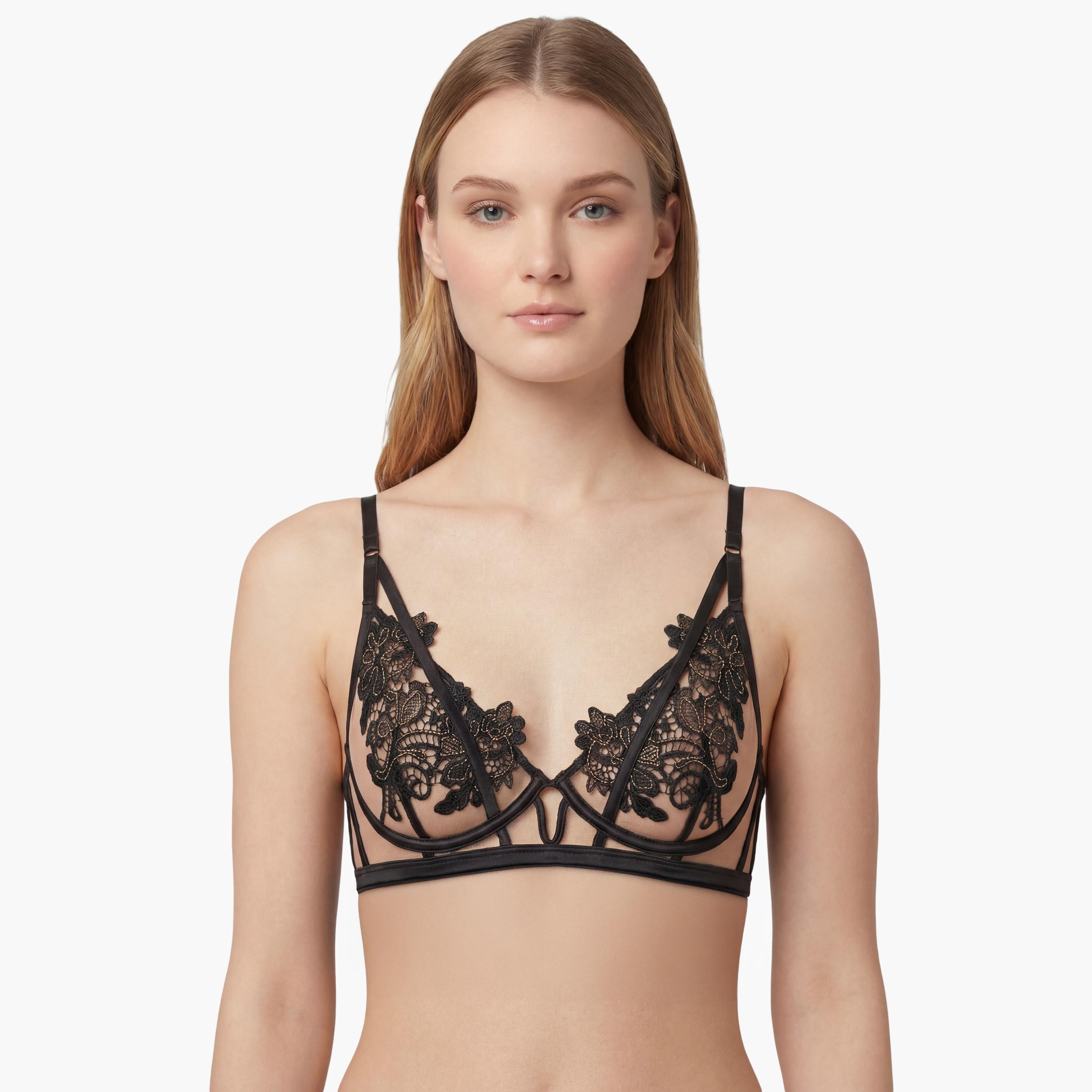 Ann Summers Enticement Black Lace Detailed Wired Light Support Unlined Women's Plunge Bra-women-clothing-lingerie-bras-image-1