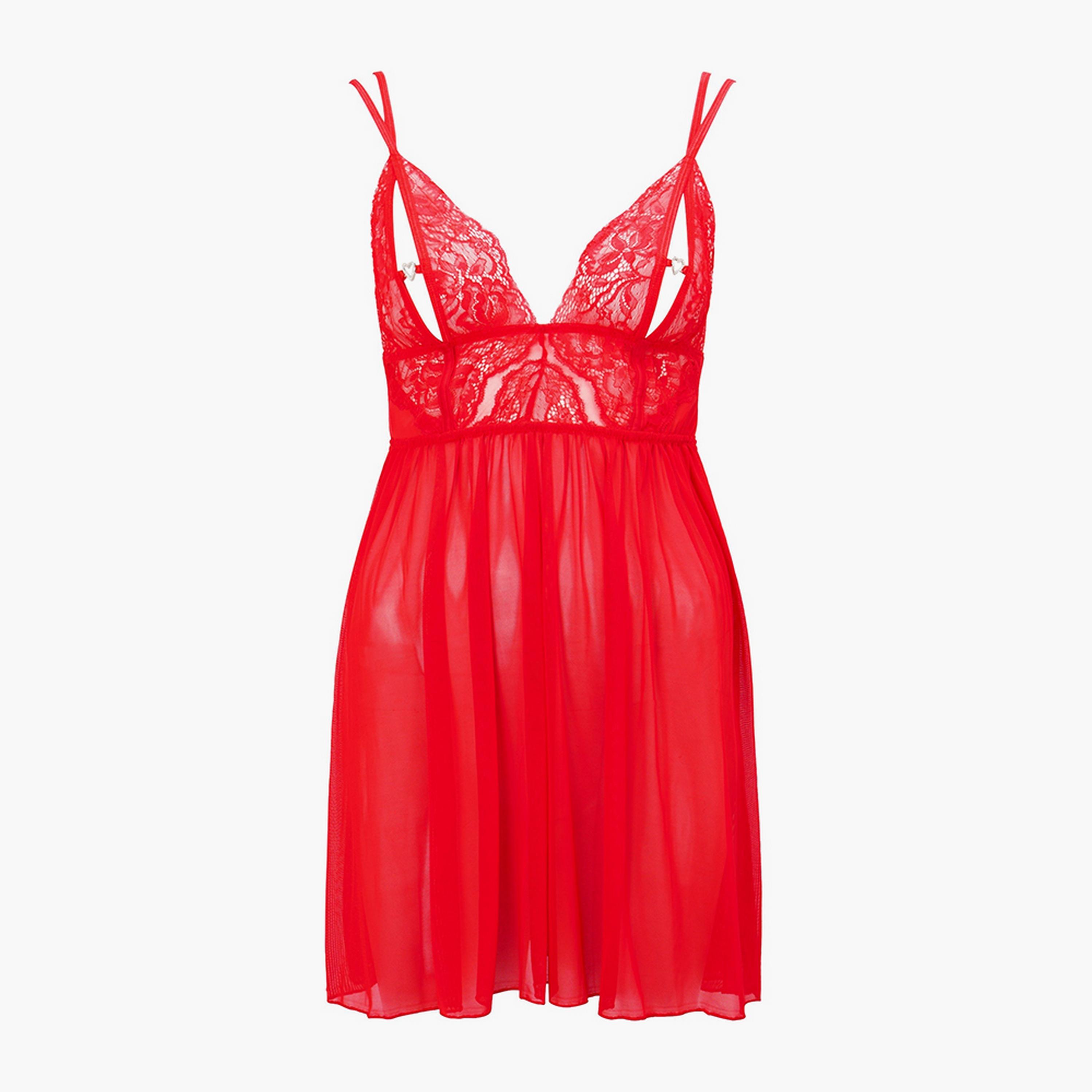 فستان نوم نسائي بيبي دول شبكي دانتيل غير سلكي وداعم خفيف "دايموند هارت" من آن سمرز-women-clothing-nightwear-nighties-image-10
