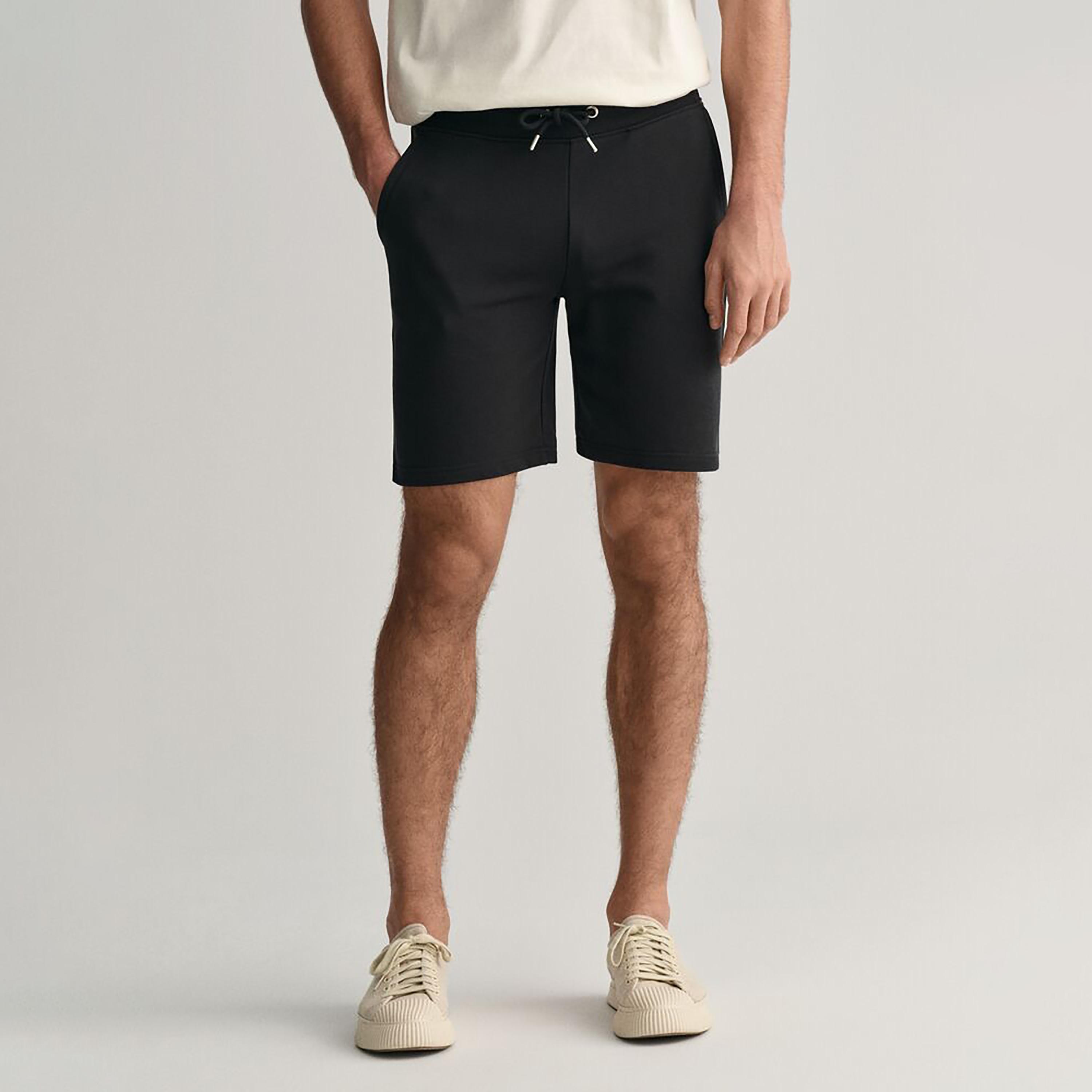 Gant Plain Mid-Rise Drawstring Men's Sweat Shorts-men-clothing-bottoms-shorts-image-1