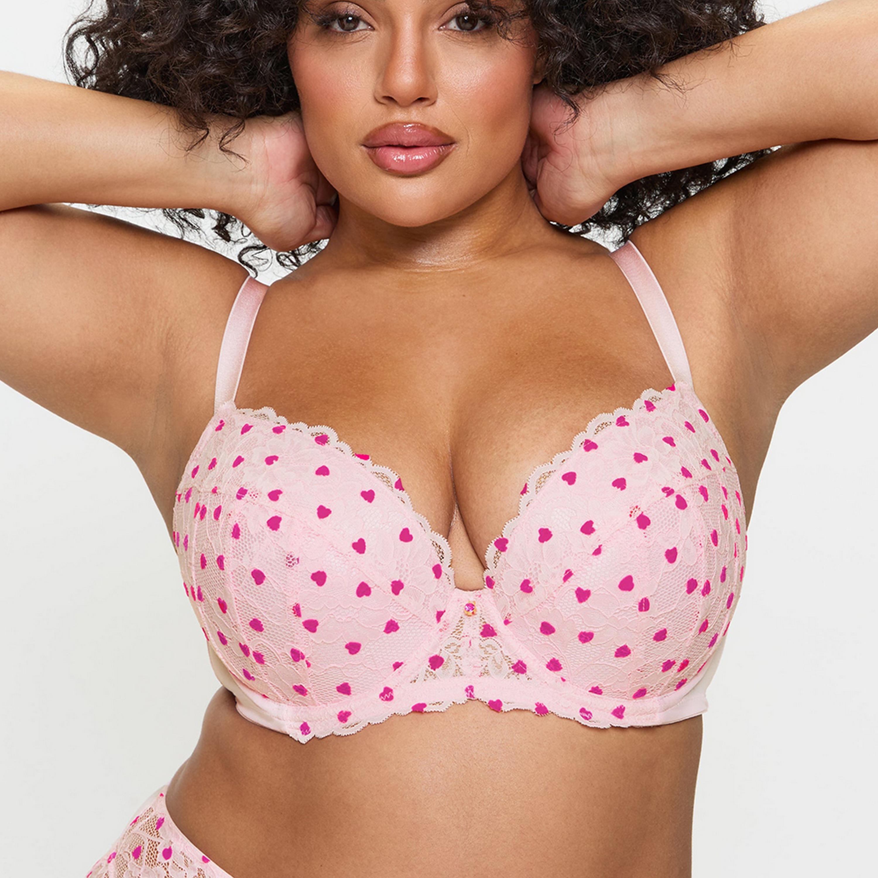 Ann Summers Sexy Flocked Pink Wired Medium Support Padded Women's Plunge Bra-women-clothing-lingerie-bras-image-1