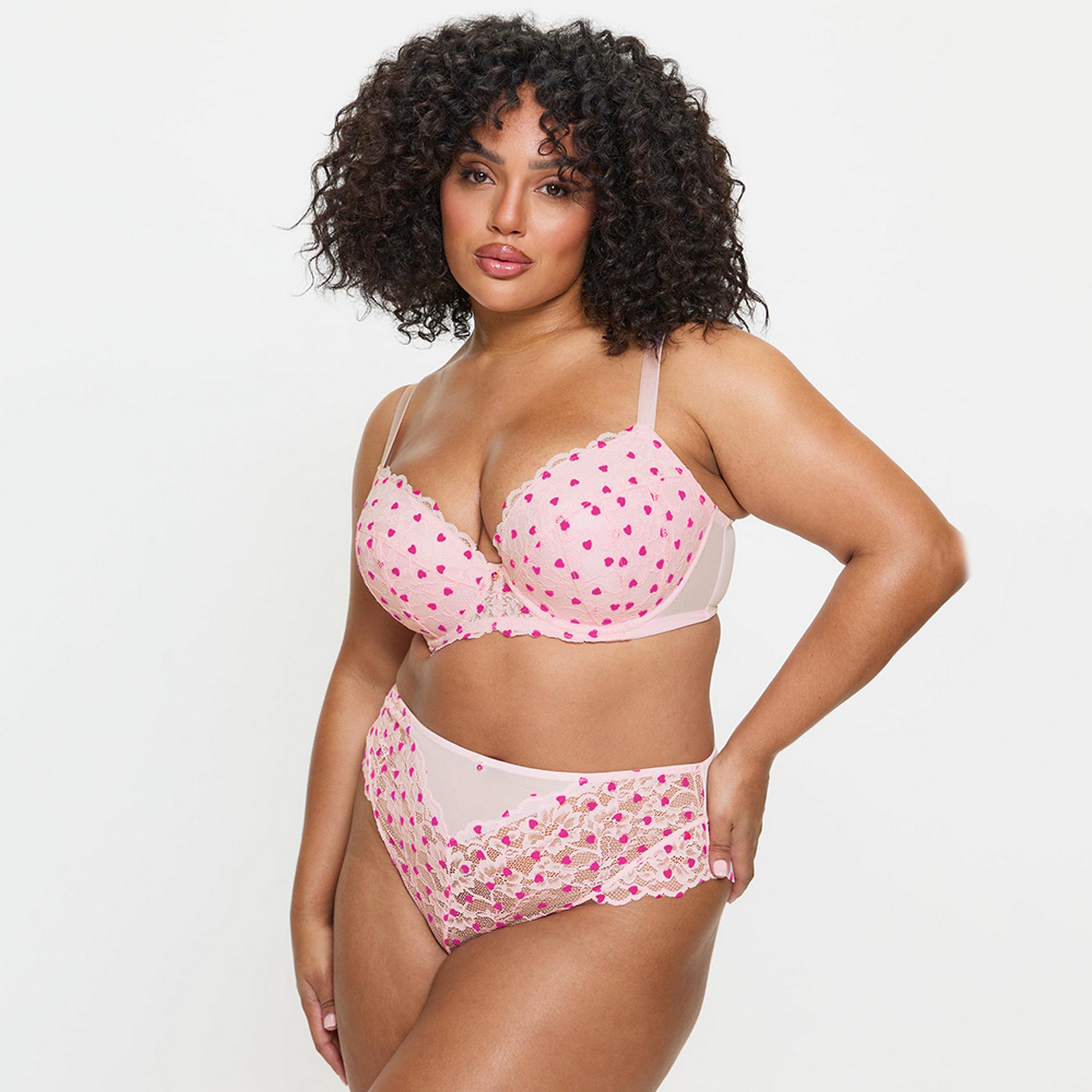 Ann Summers Sexy Flocked Pink Wired Medium Support Padded Women's Plunge Bra-women-clothing-lingerie-bras-image-3