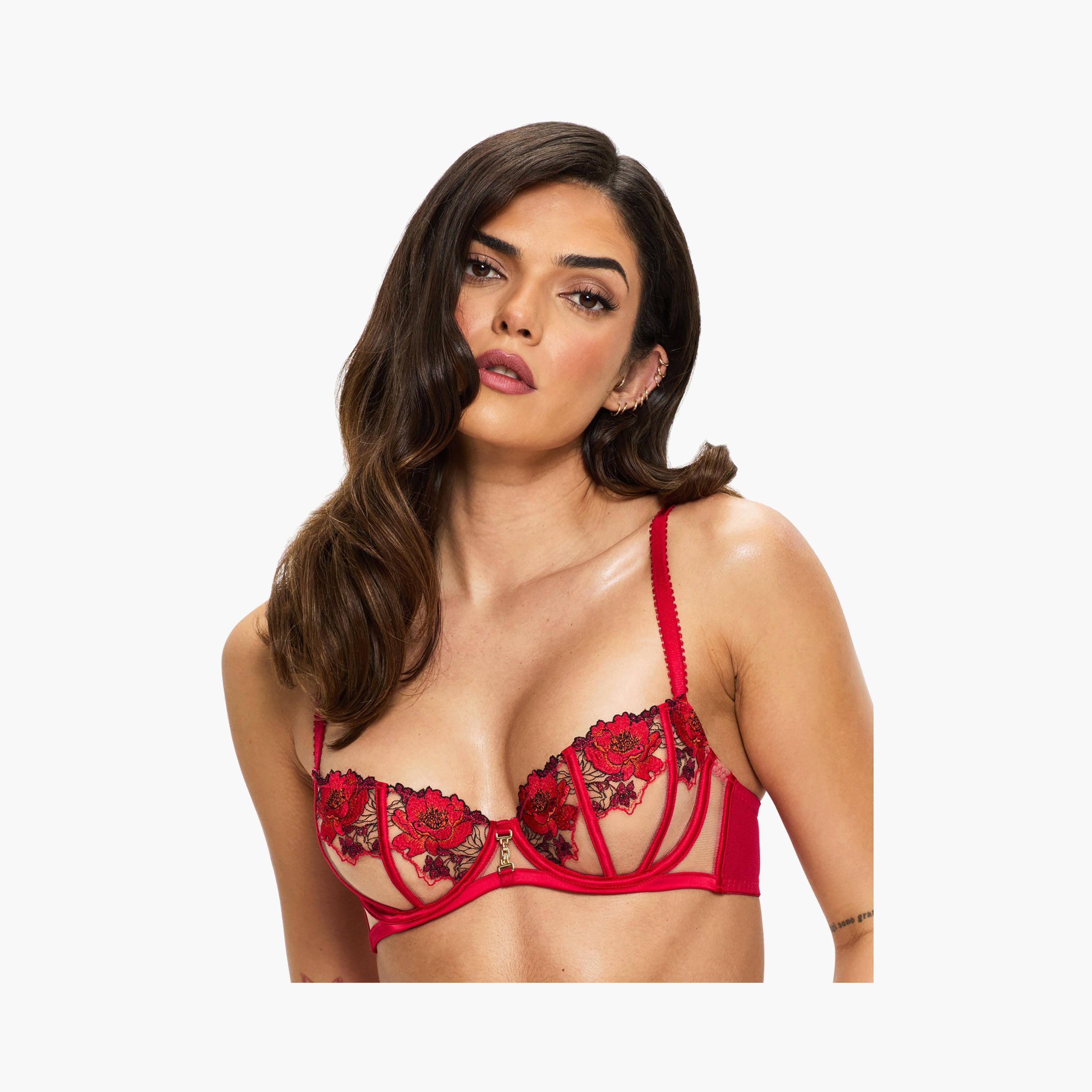 Ann Summers Caged Rose Red Embroidered Wired Light Support Non-Padded Women's Balconette Bra-women-clothing-lingerie-bras-image-2