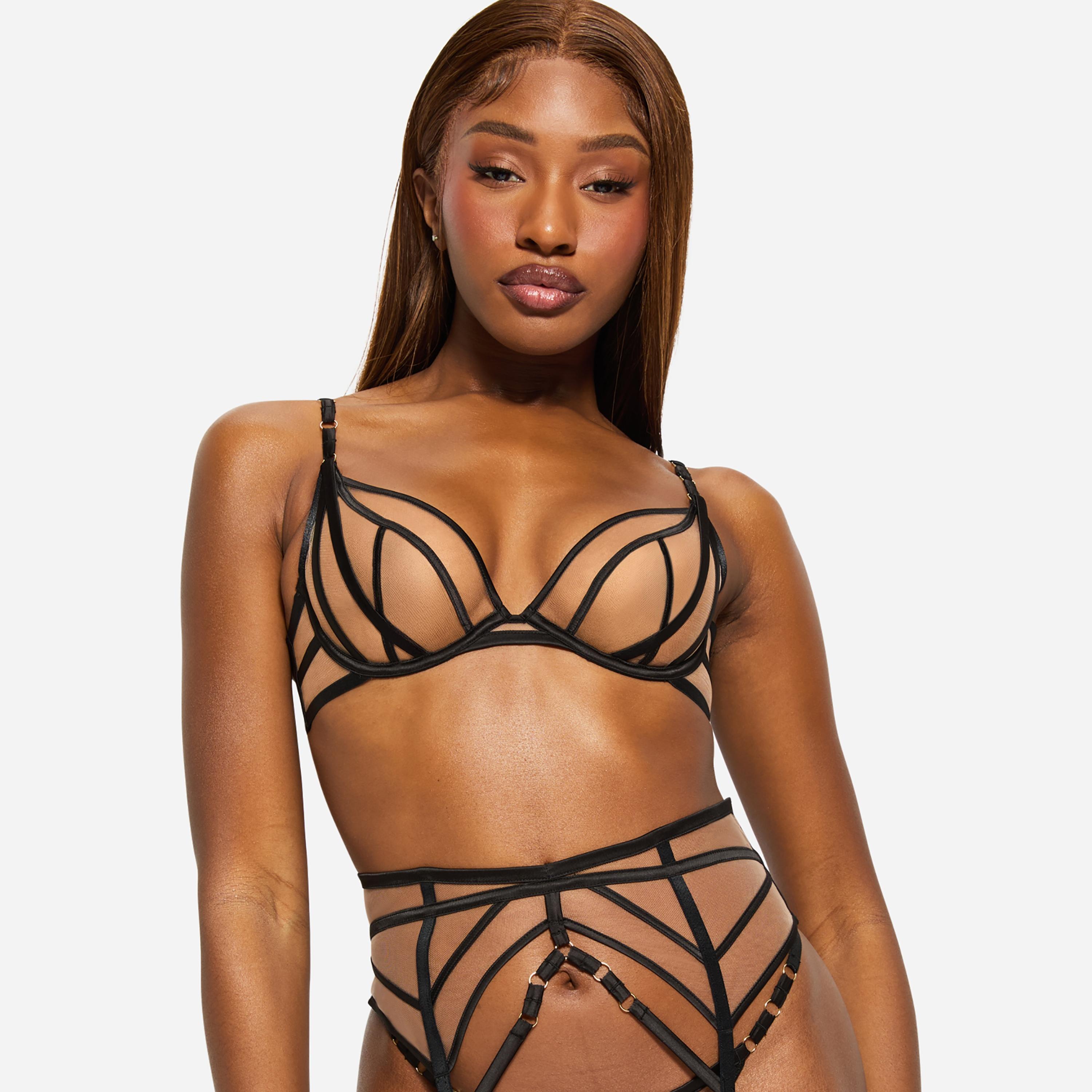 Ann Summers Non-Padded Low Support Wired Black Mesh Women's Plunge Bra-women-clothing-lingerie-bras-image-1