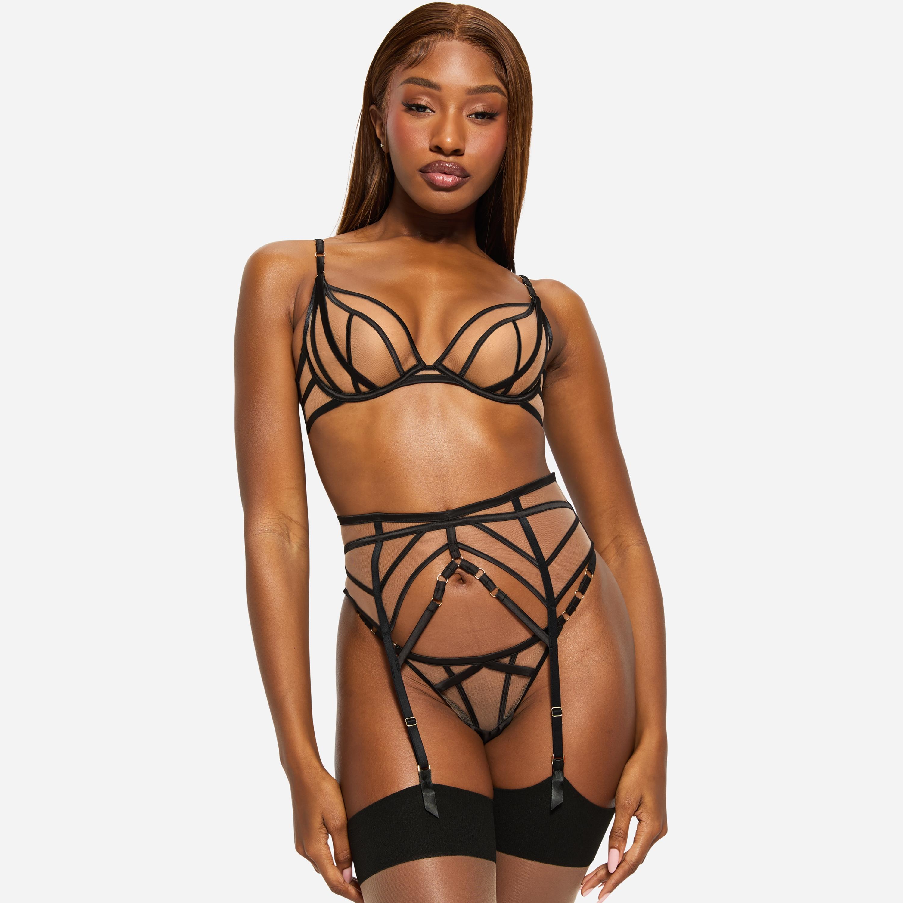 Ann Summers Non-Padded Low Support Wired Black Mesh Women's Plunge Bra-women-clothing-lingerie-bras-image-2
