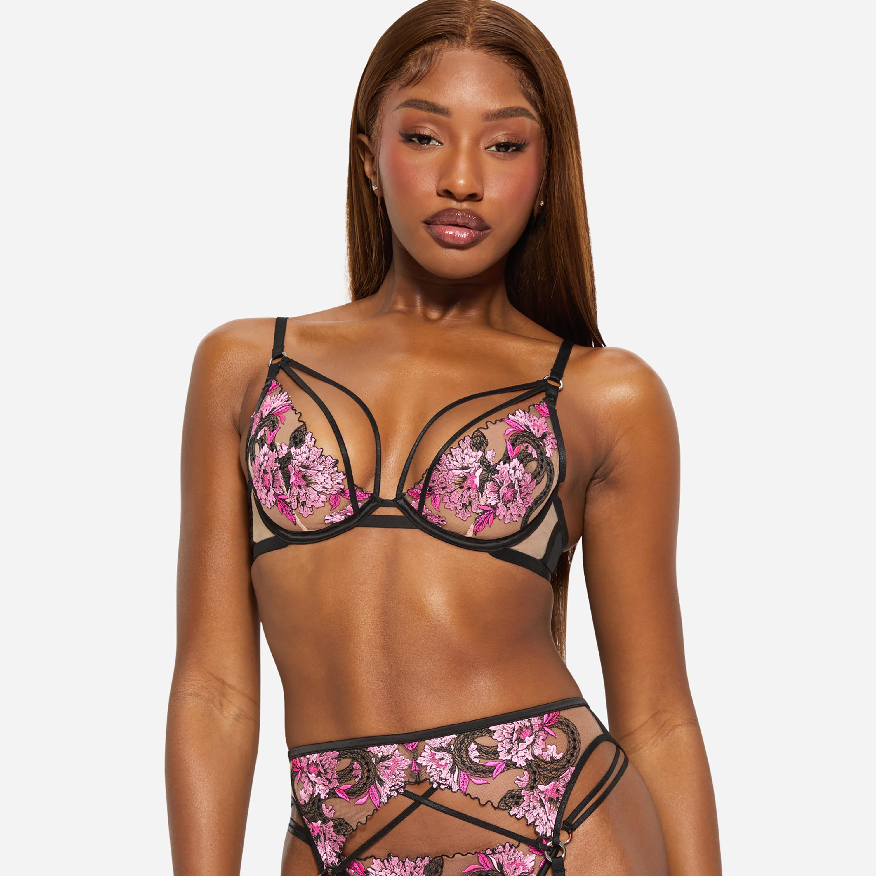 Ann Summers Non-Padded Low Support Wired Pink Embroidered and Mesh Women's Balconette Bra-women-clothing-lingerie-bras-image-1