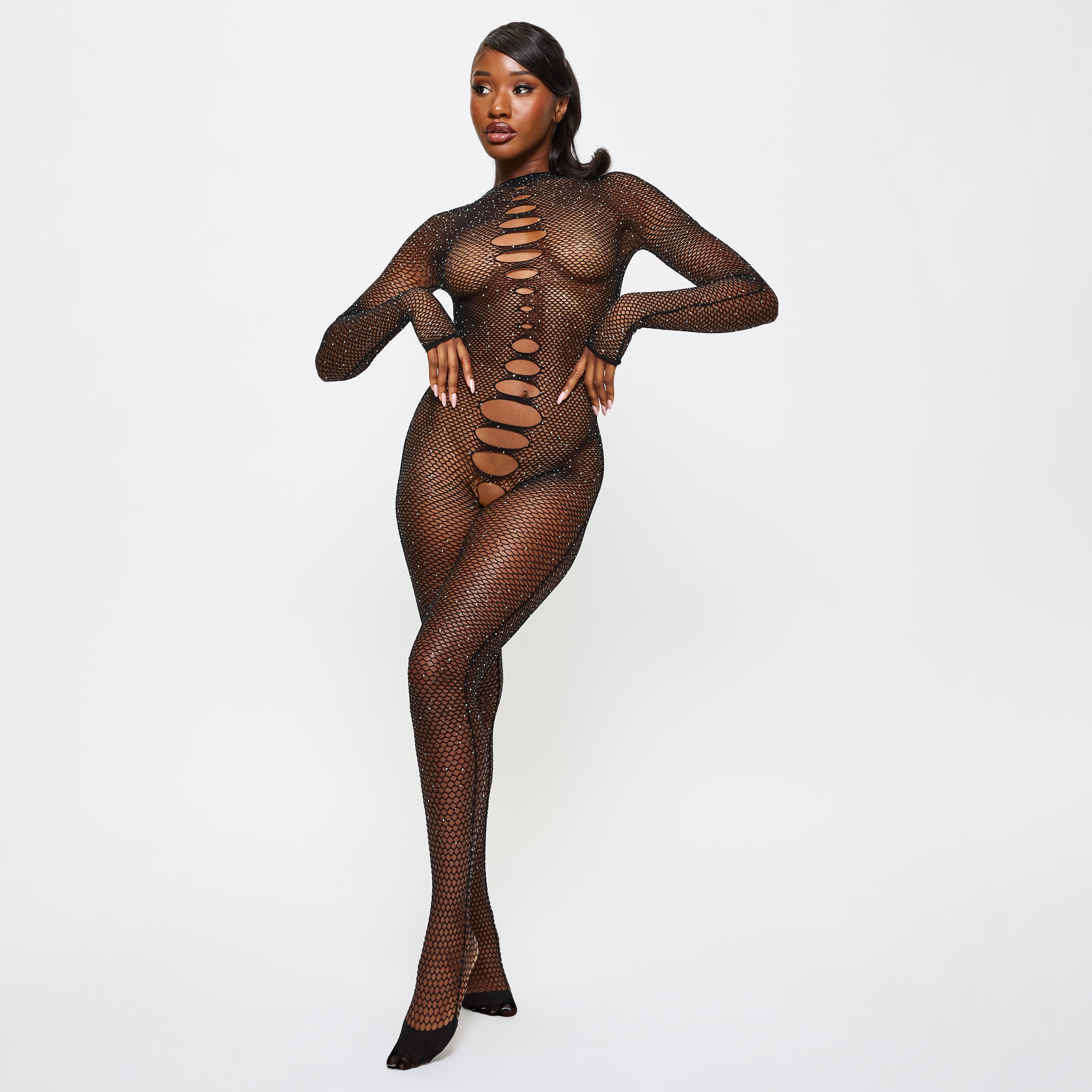 جوارب نسائية سوداء مزينة مفتوحة المنشعب إينيا من آن سامرز-women-clothing-lingerie-babydollsandbodysuits-image-1