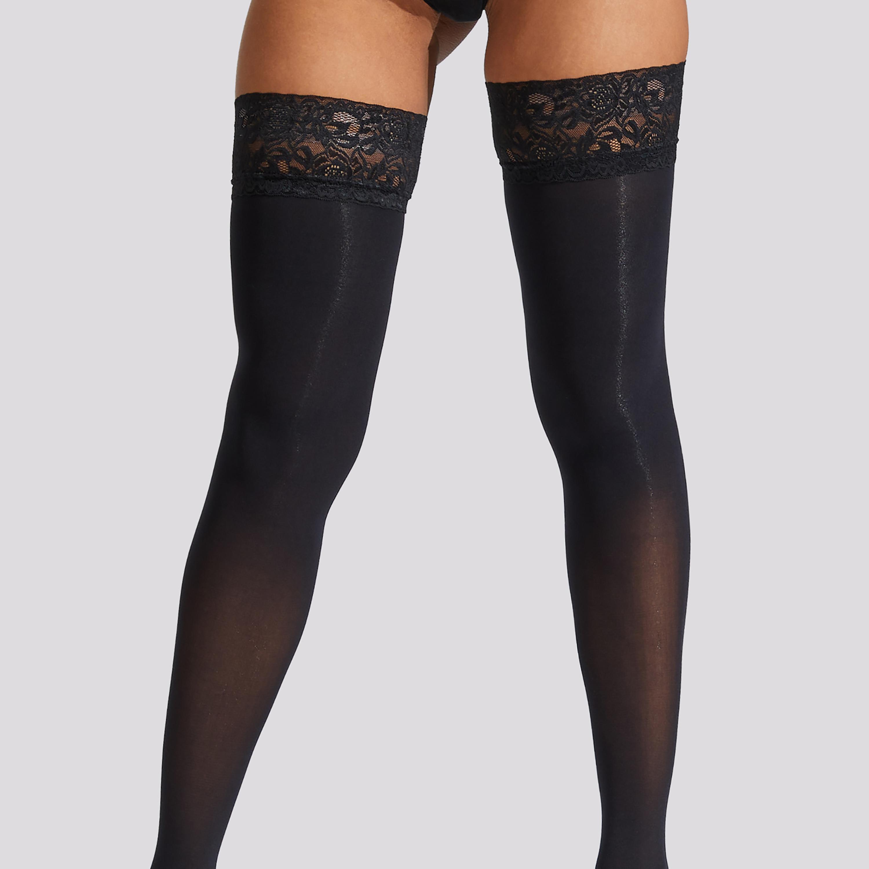 Ann Summers Black Lace Women's Welt Thigh High Opaque Hold Ups-women-clothing-lingerie-tightsandstockings-image-2