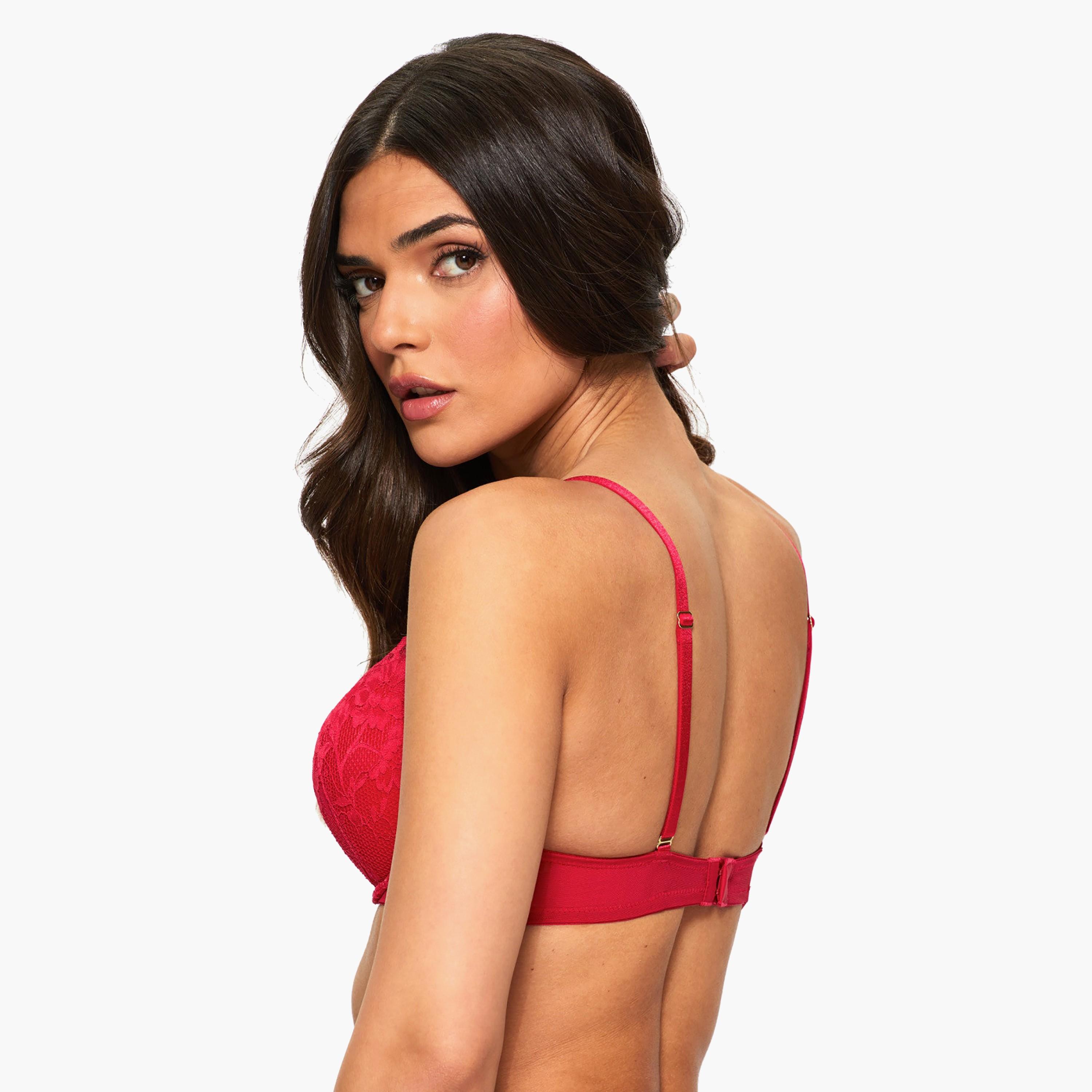 Ann Summers Sexy Red Lace Wired Medium Support Padded Women's Push-Up Plunge Bra-women-clothing-lingerie-bras-image-4