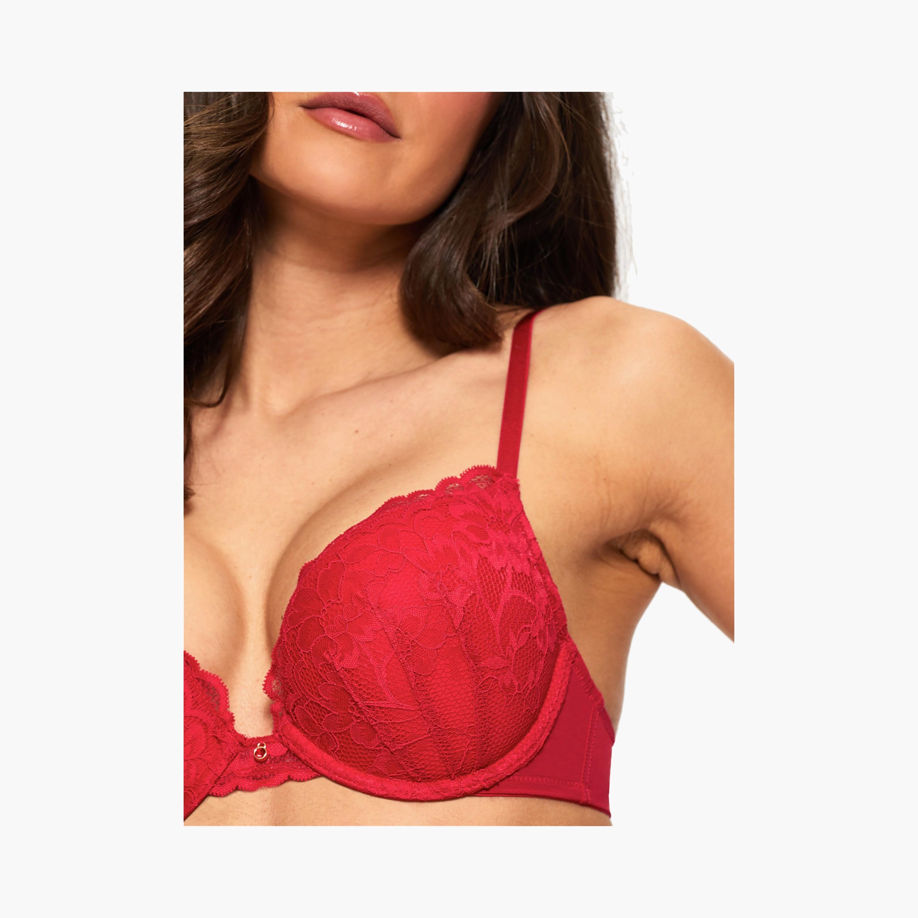 Ann Summers Sexy Red Lace Wired Medium Support Padded Women's Push-Up Plunge Bra-women-clothing-lingerie-bras-image-5