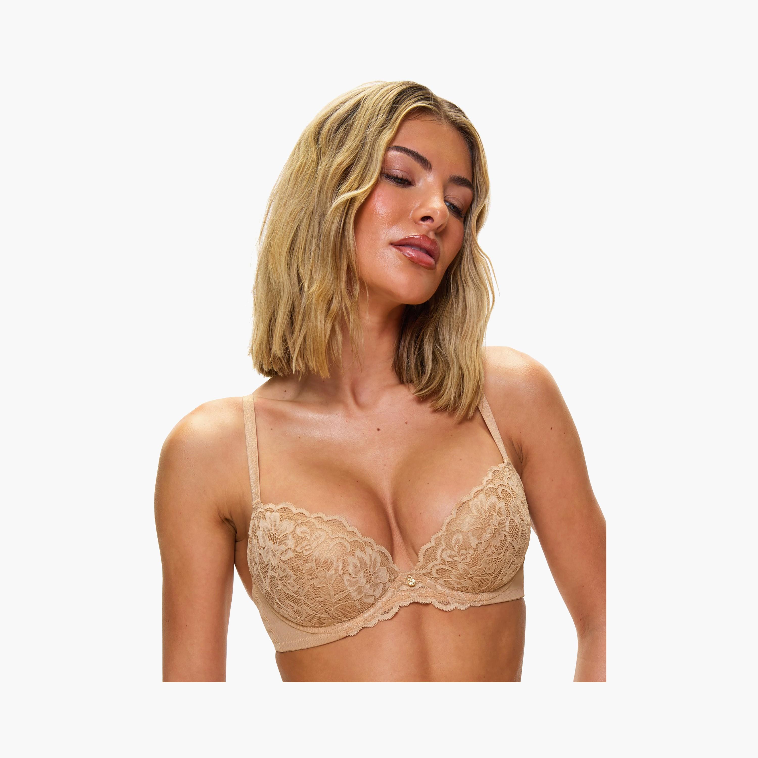 Ann Summers Sexy Nude Lace Wired Medium Support Padded Women's Push-Up Plunge Bra-women-clothing-lingerie-bras-image-2