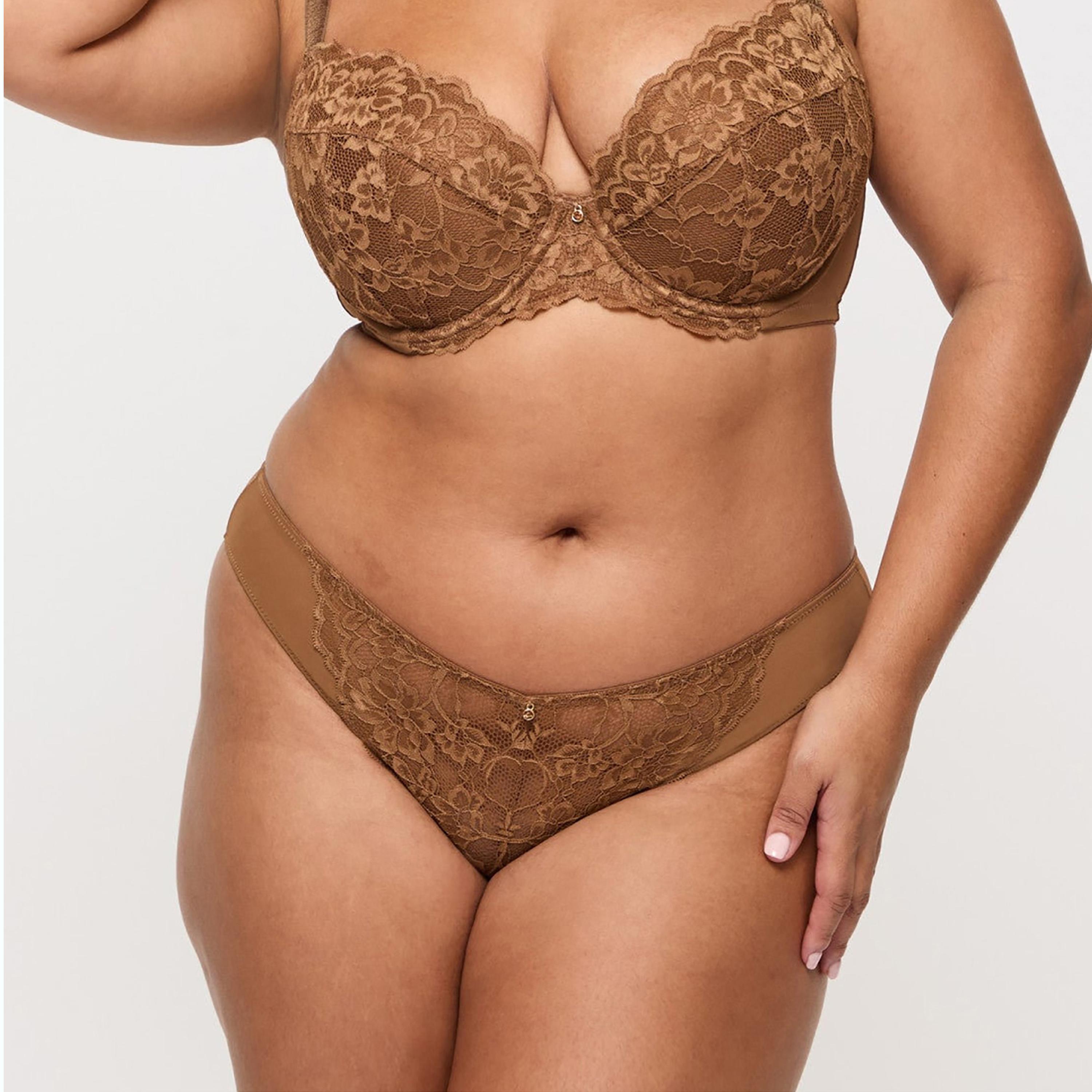 سروال داخلي "برازيلي" نسائي من الدانتيل البني بنقشة الزهور بتغطية متوسطة من آن سمرز-women-clothing-lingerie-panties-image-1