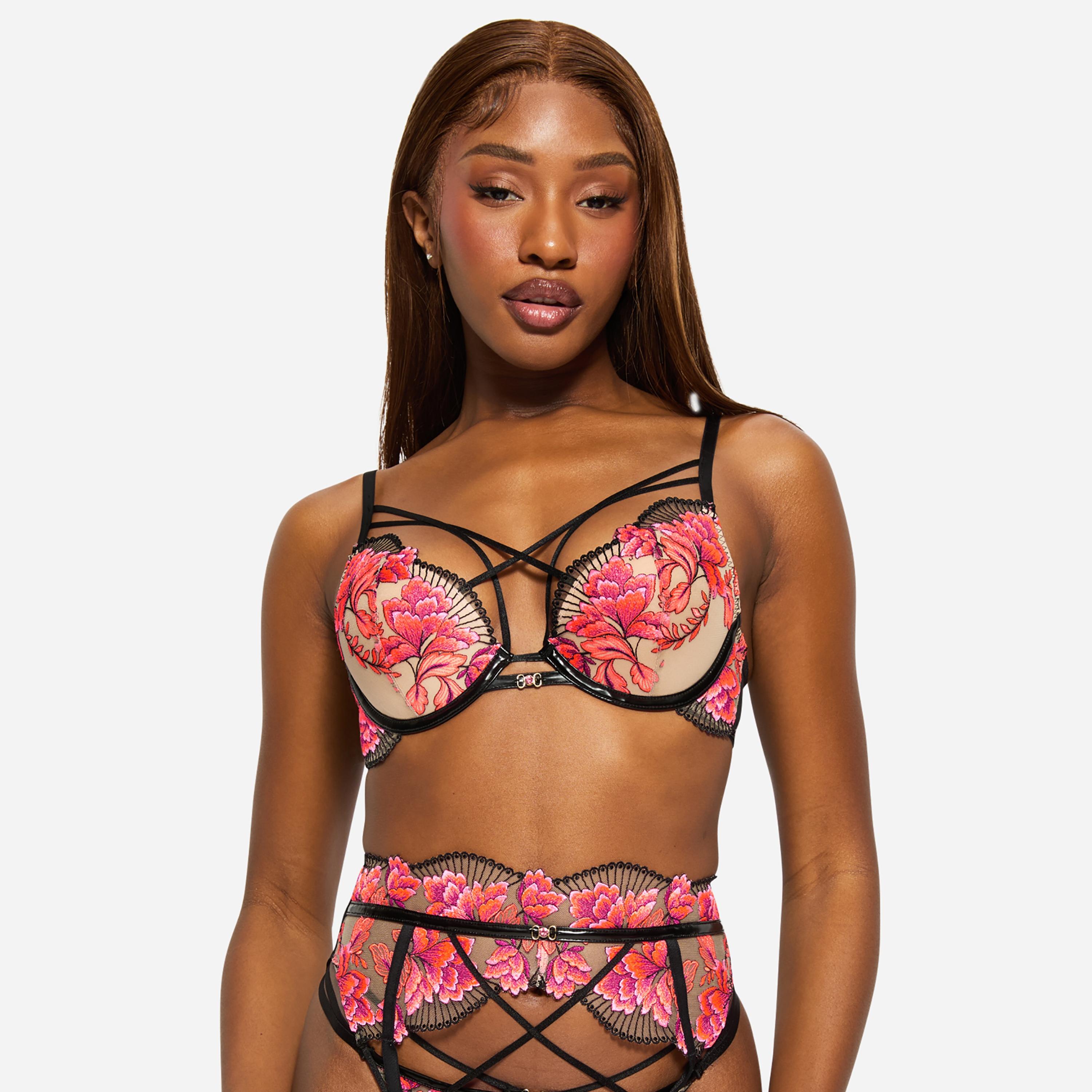 Ann Summers Padded Medium Support Wired Black Embroidered Women's Plunge Bra-women-clothing-lingerie-bras-image-1