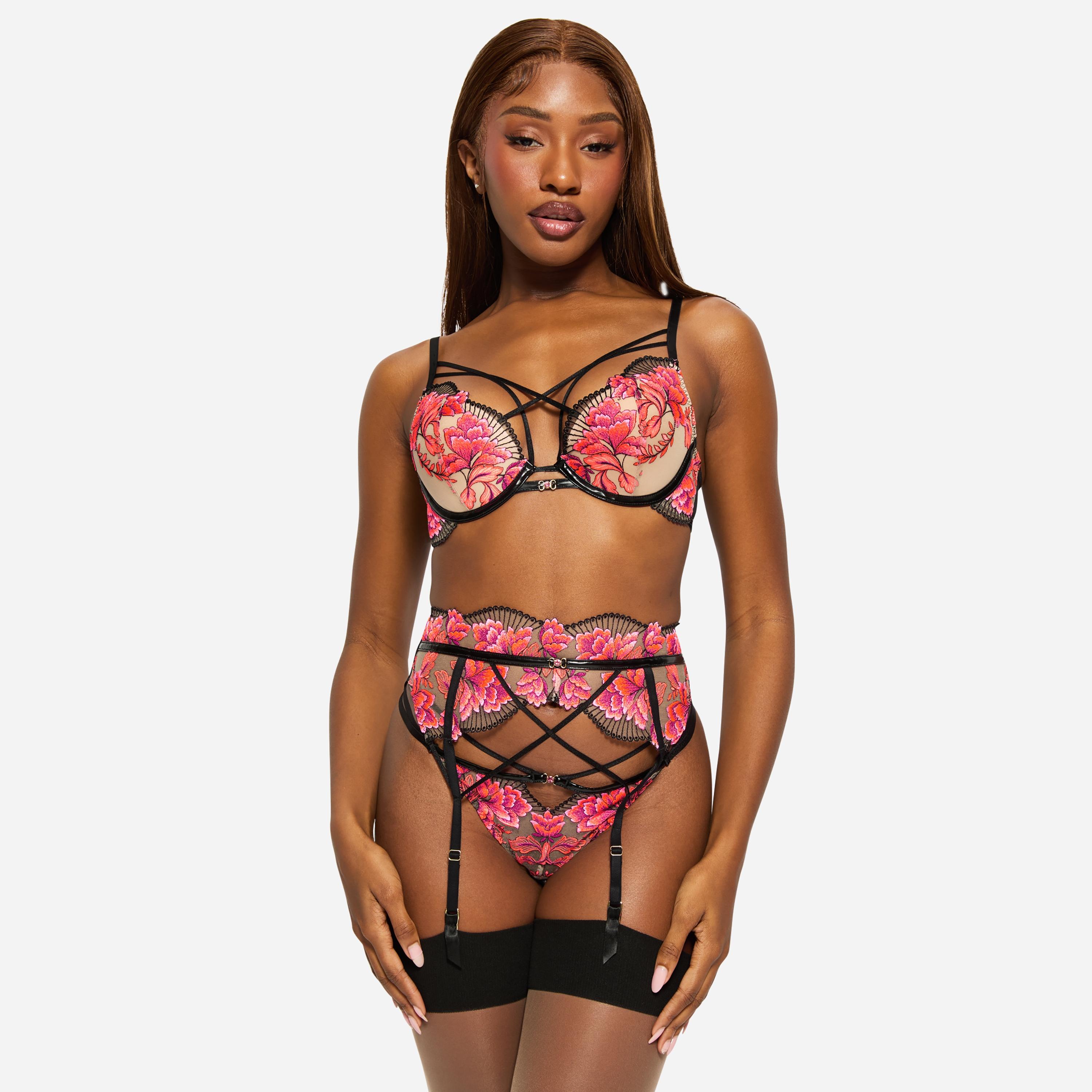 Ann Summers Padded Medium Support Wired Black Embroidered Women's Plunge Bra-women-clothing-lingerie-bras-image-2