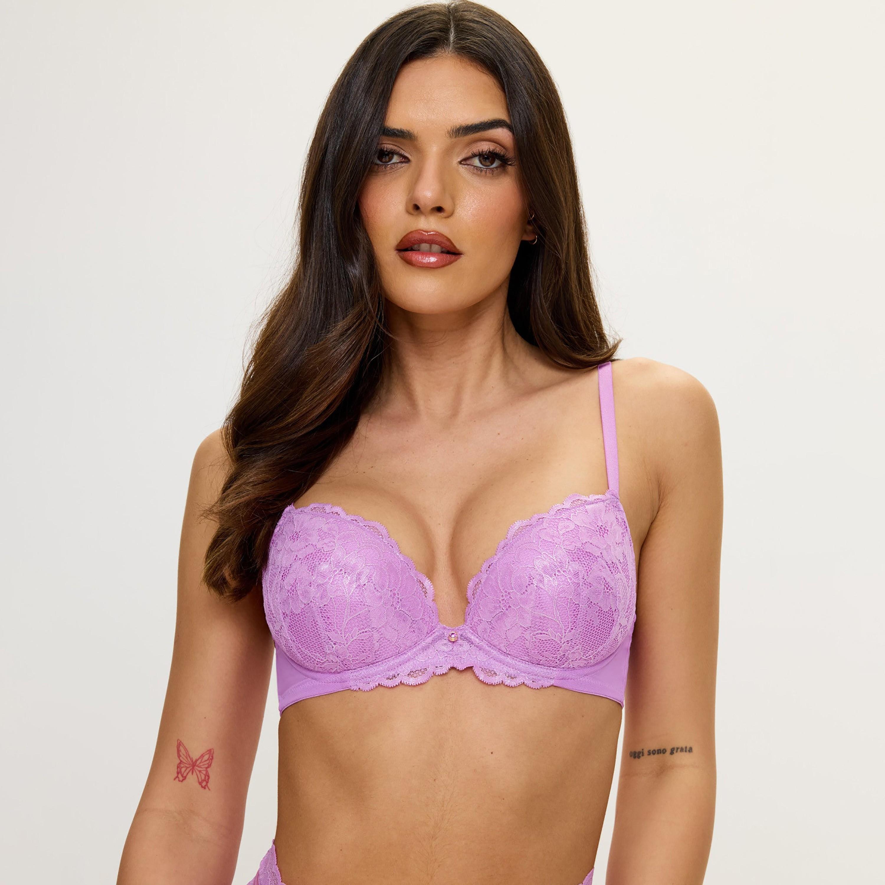 Ann Summers Sexy Lilac Lace Wired Medium Support Padded Women's Push-Up Plunge Bra-women-clothing-lingerie-bras-image-1