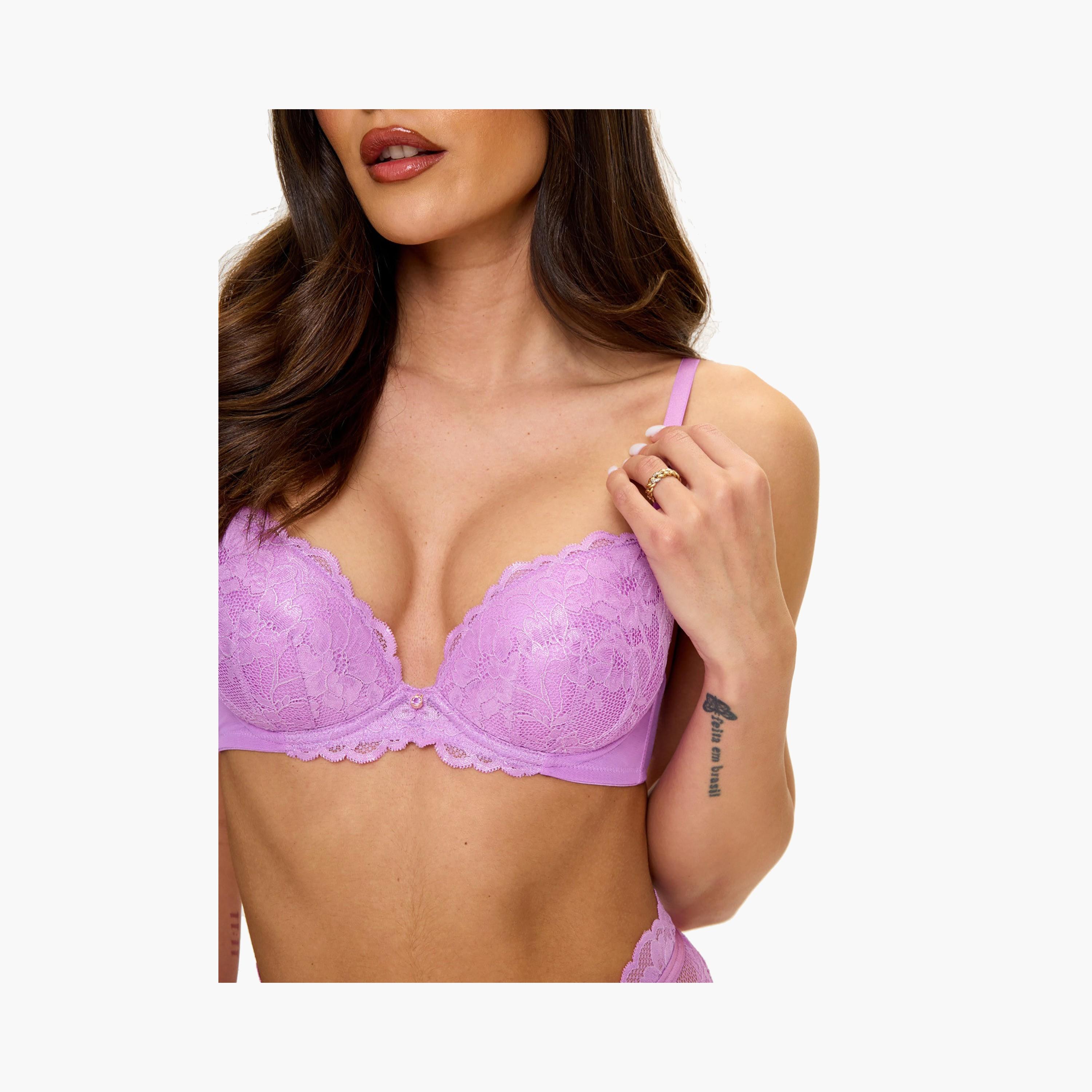 Ann Summers Sexy Lilac Lace Wired Medium Support Padded Women's Push-Up Plunge Bra-women-clothing-lingerie-bras-image-2