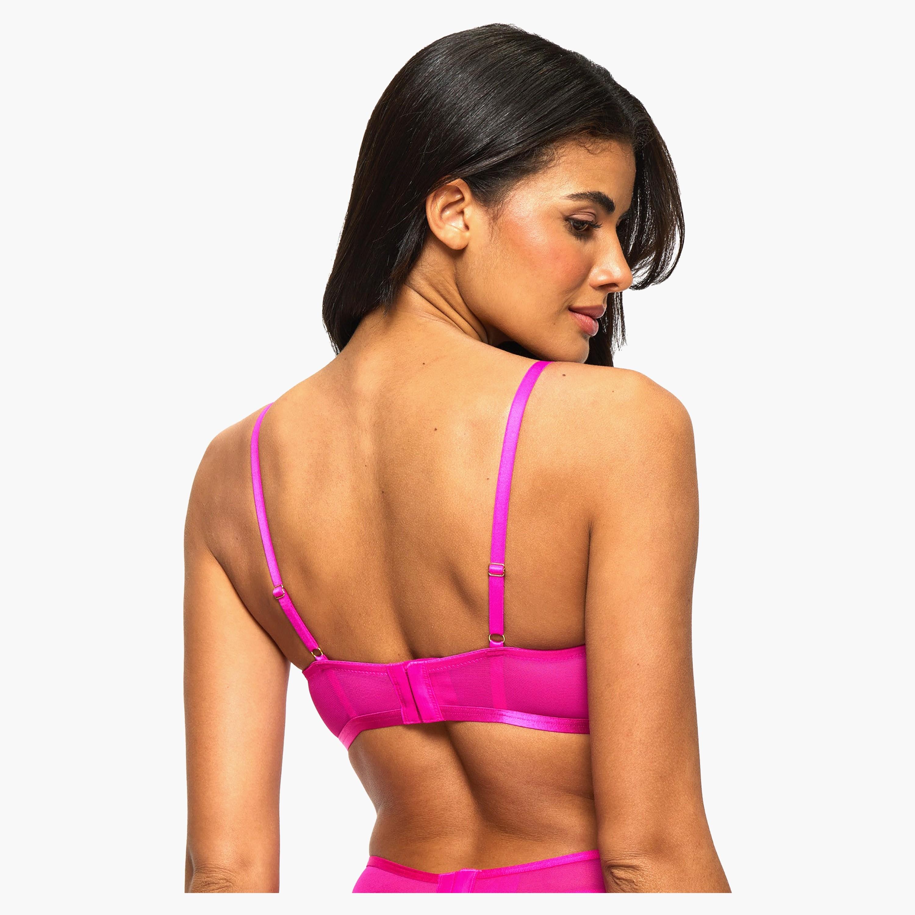 Ann Summers Evoke Satin & Mesh Wired Medium Support Padded Women's Push-Up Plunge Bra-women-clothing-lingerie-bras-image-4