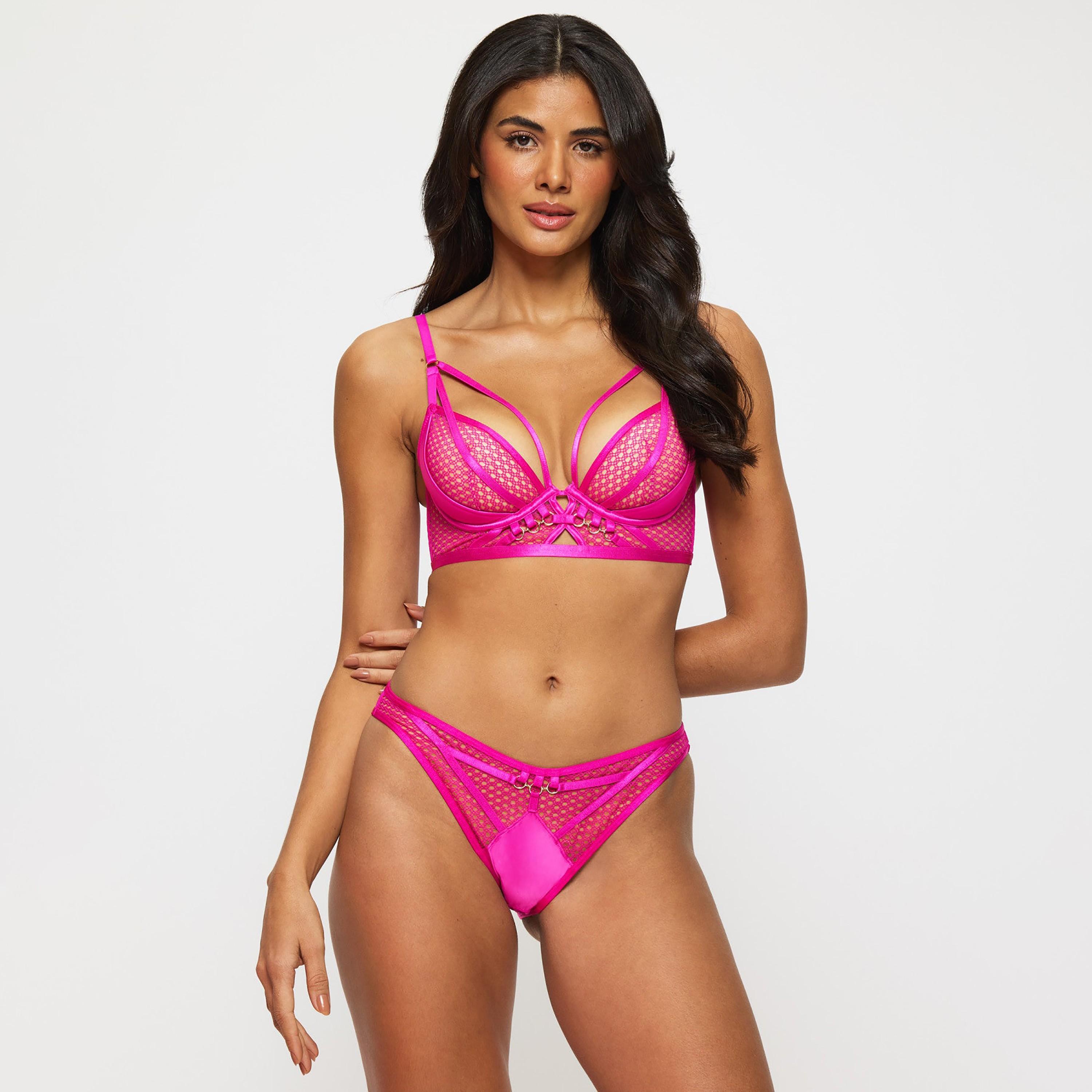 Ann Summers Evoke Satin & Mesh Dark Pink Fishnet Medium Coverage Women's Brazilian Panties-women-clothing-lingerie-panties-image-2