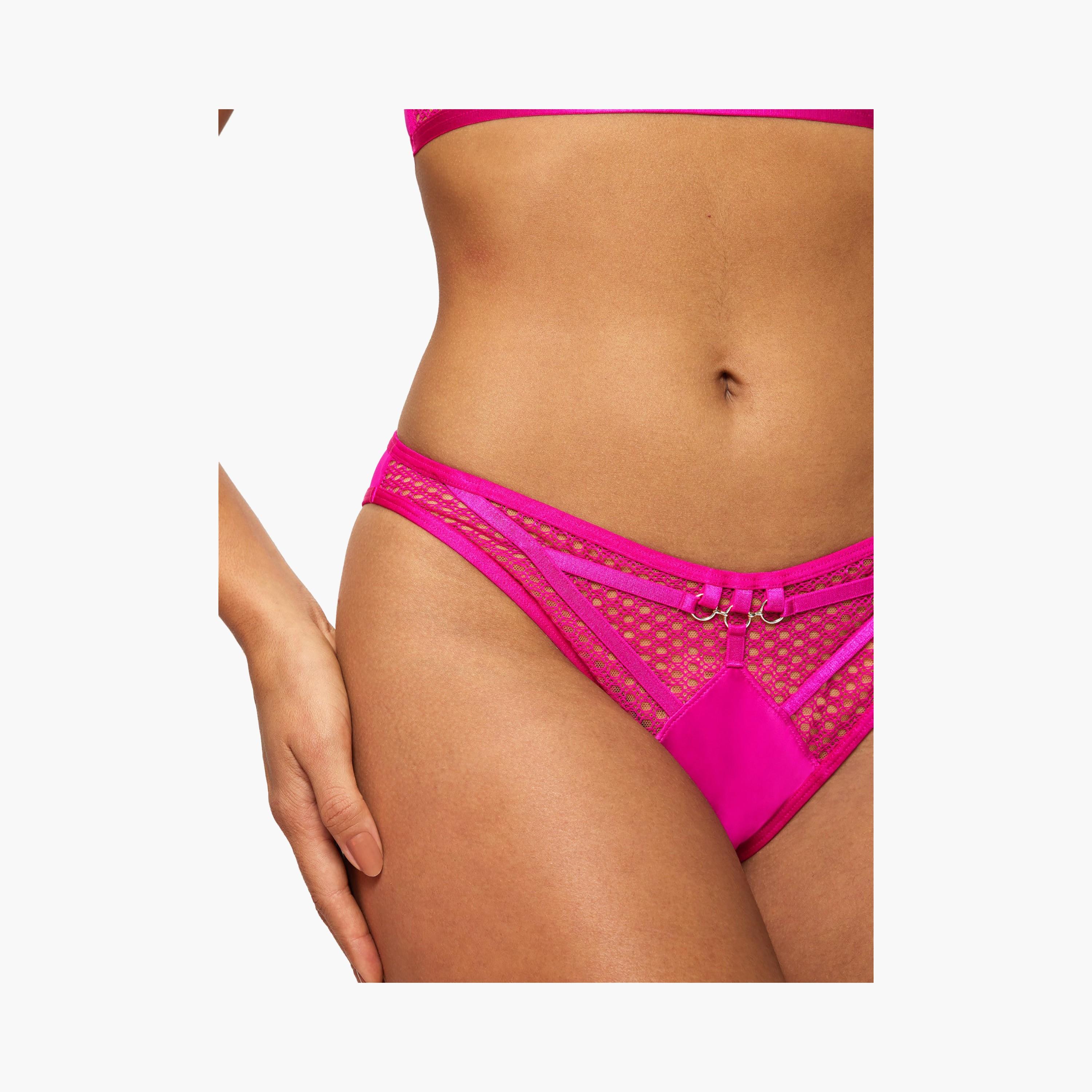 Ann Summers Evoke Satin & Mesh Dark Pink Fishnet Medium Coverage Women's Brazilian Panties-women-clothing-lingerie-panties-image-4