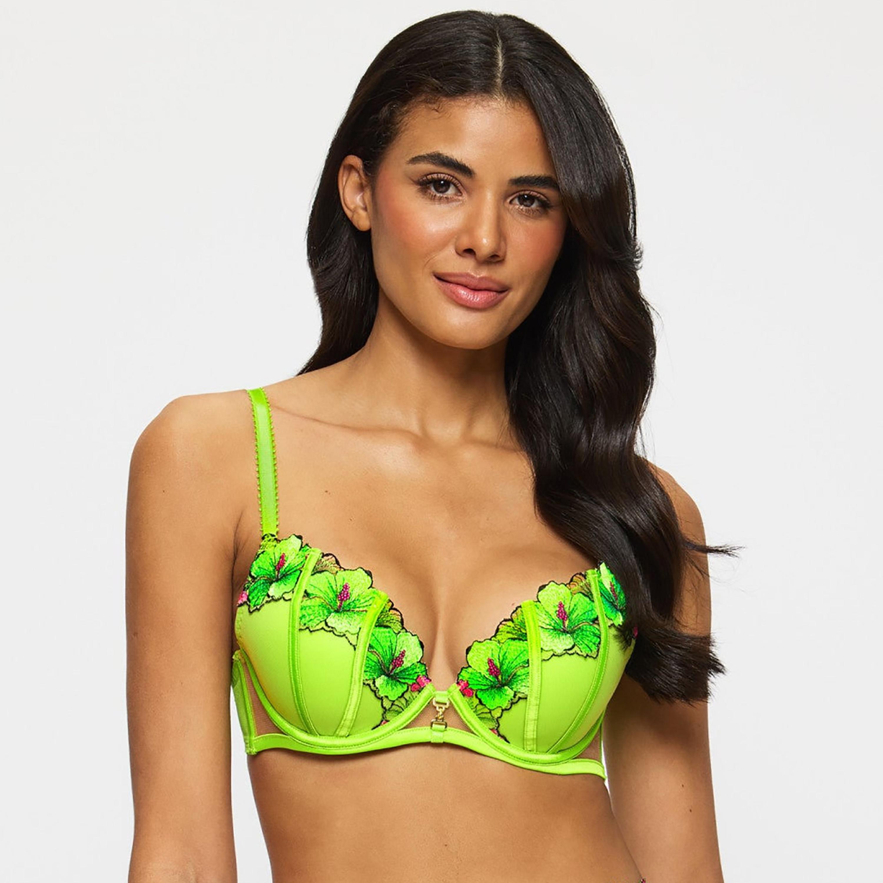 Ann Summers Hibiscus Lime Floral Lace Wired Medium Support Padded Women's Plunge Bra-women-clothing-lingerie-bras-image-1