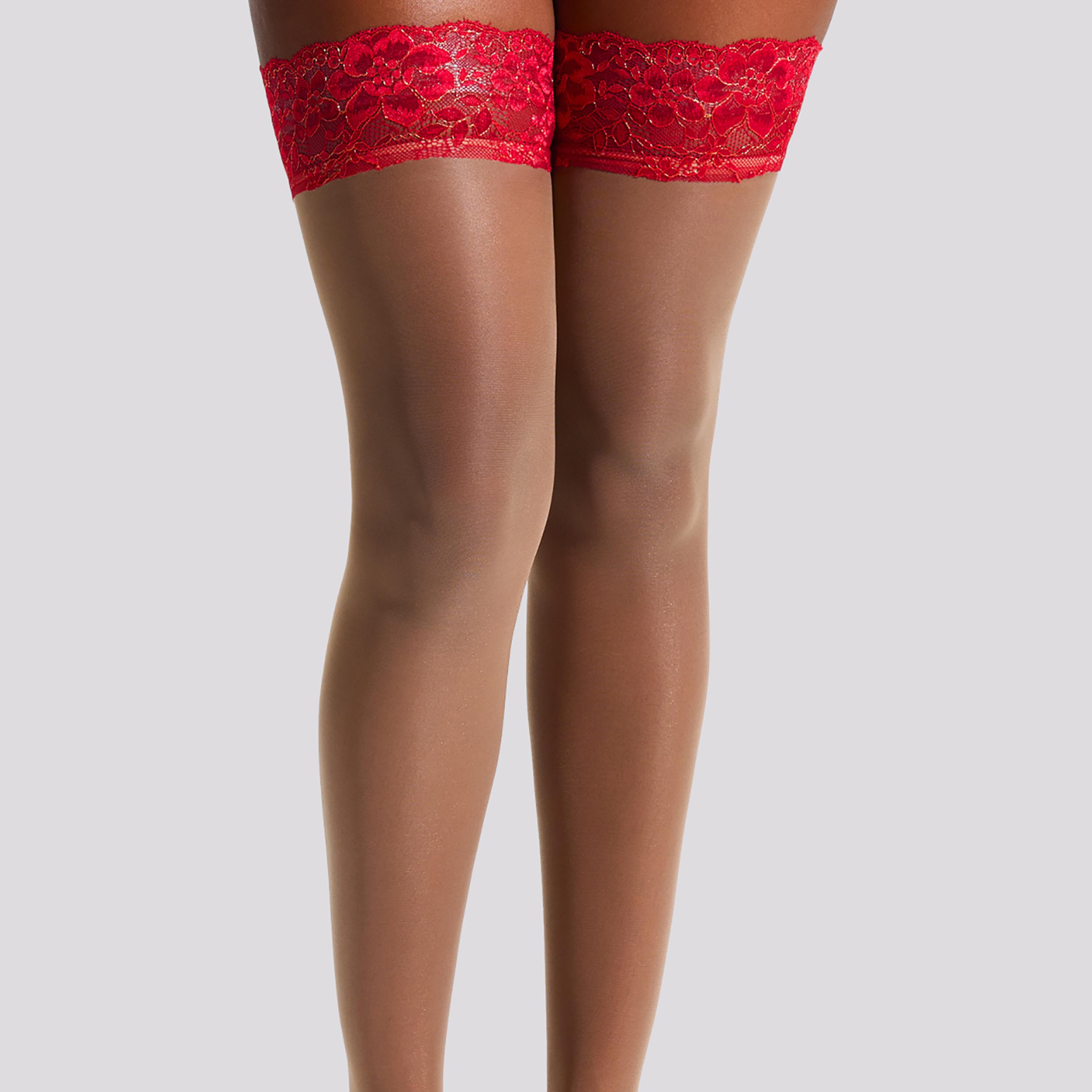جوارب نسائية طويلة من الدانتيل باللون الأحمر اللامع من آن سامرز-women-clothing-lingerie-tightsandstockings-image-3