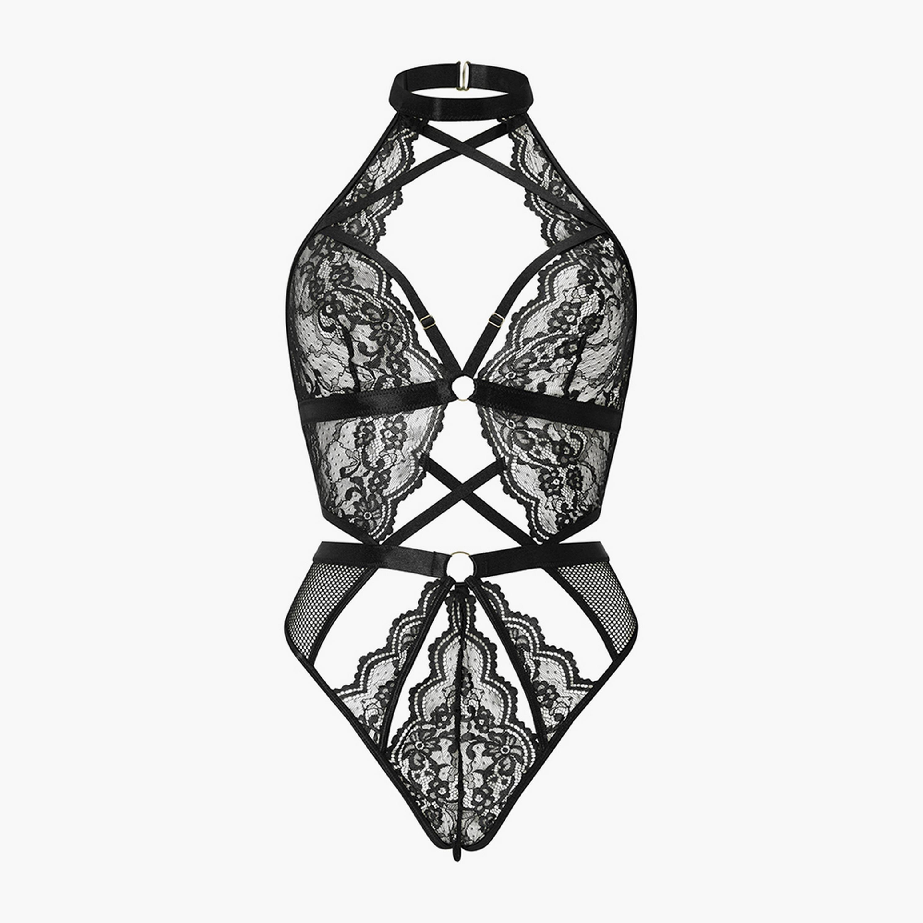 بادي نسائي مفتوح الكروشيه، أسود غير مبطن "روزيللا" من آن سمرز-women-clothing-lingerie-babydollsandbodysuits-image-4