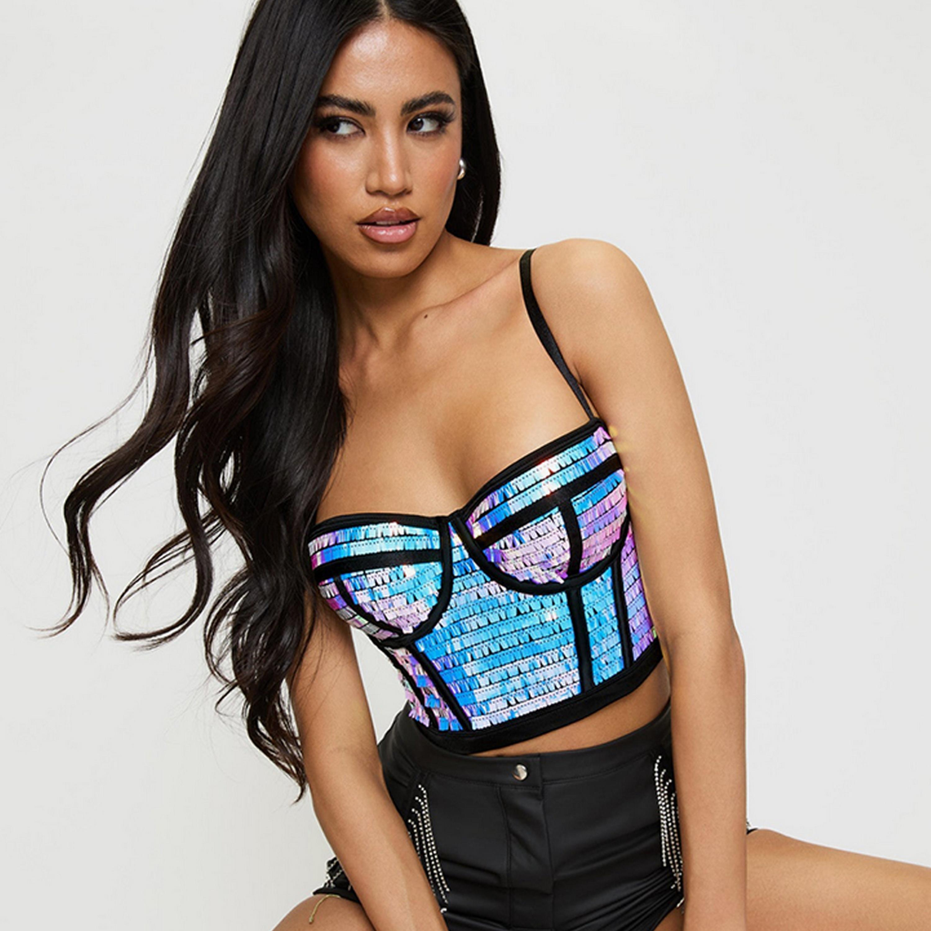 توب نسائي كورسيه بحمالات رفيعة، مزين بالكريستال "ستارستراك" من آن سمرز-women-clothing-lingerie-corsets-image-4