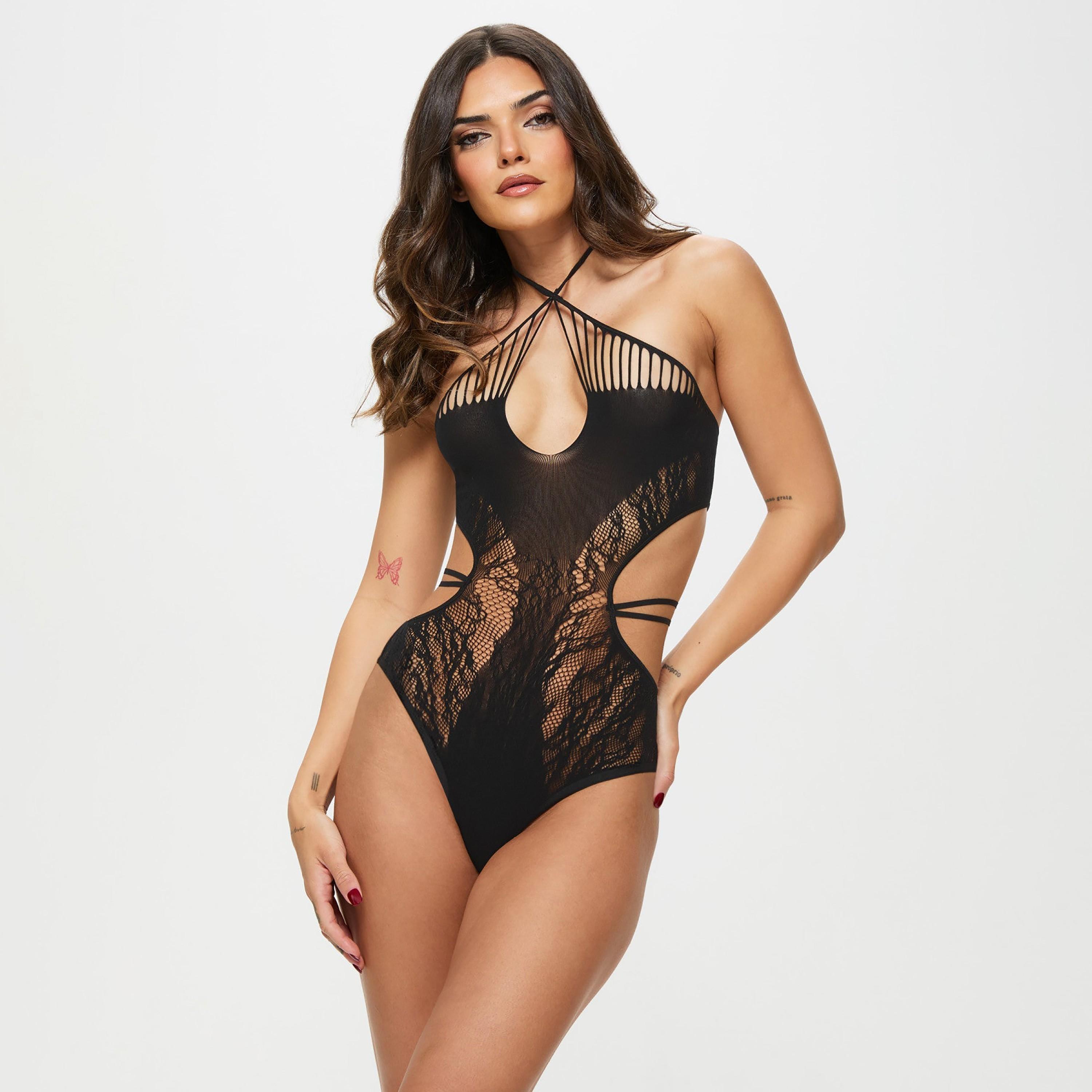 بودي سوت نسائي أسود غير برباط وغير مبطن دانتيل هارتفلت من آن سمرز-women-clothing-lingerie-babydollsandbodysuits-image-1