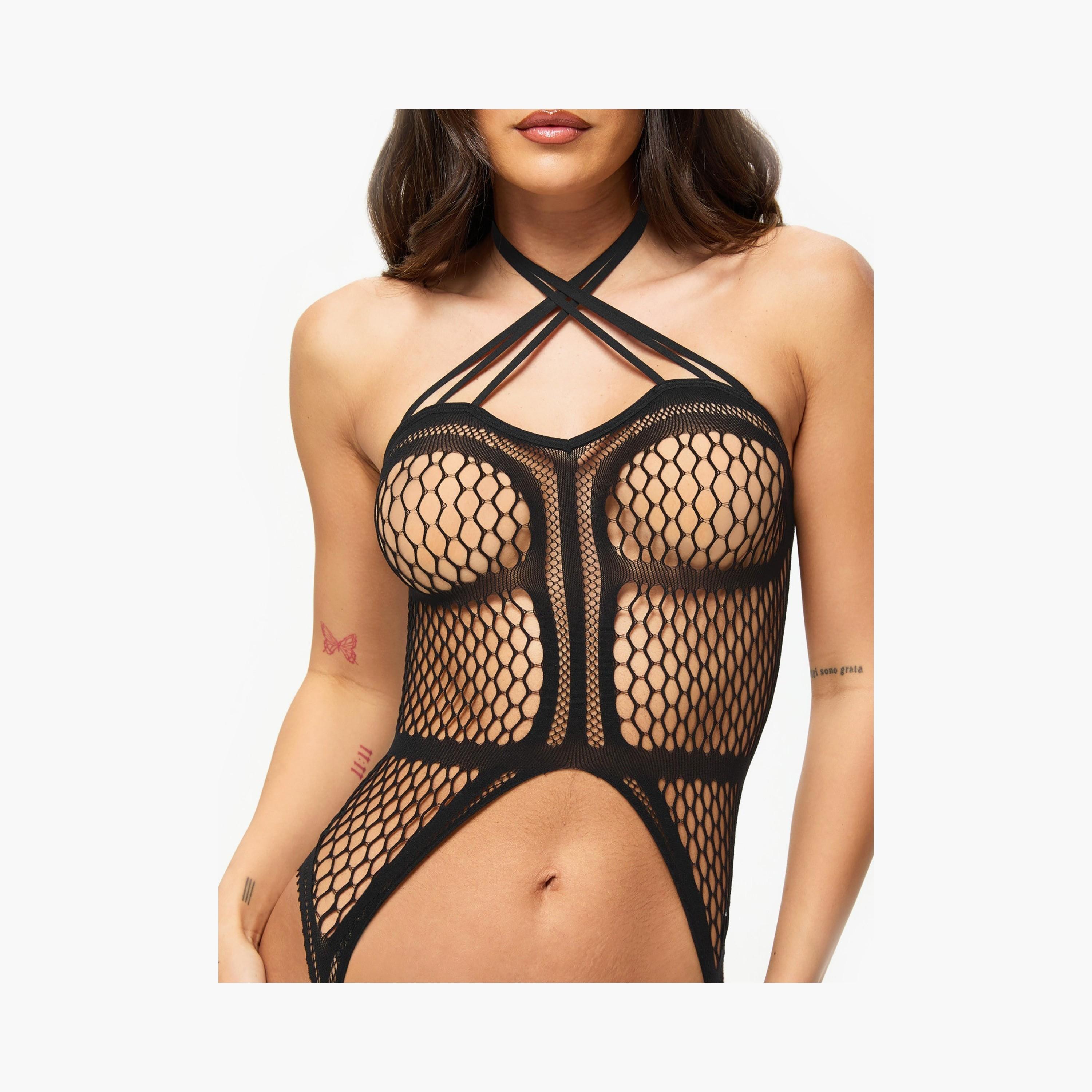 بودي ستوكينج نسائي أسود غير مبطن مفتوح عند المنطقة الحساسة بيرسويجن من آن سمرز-women-clothing-lingerie-babydollsandbodysuits-image-3