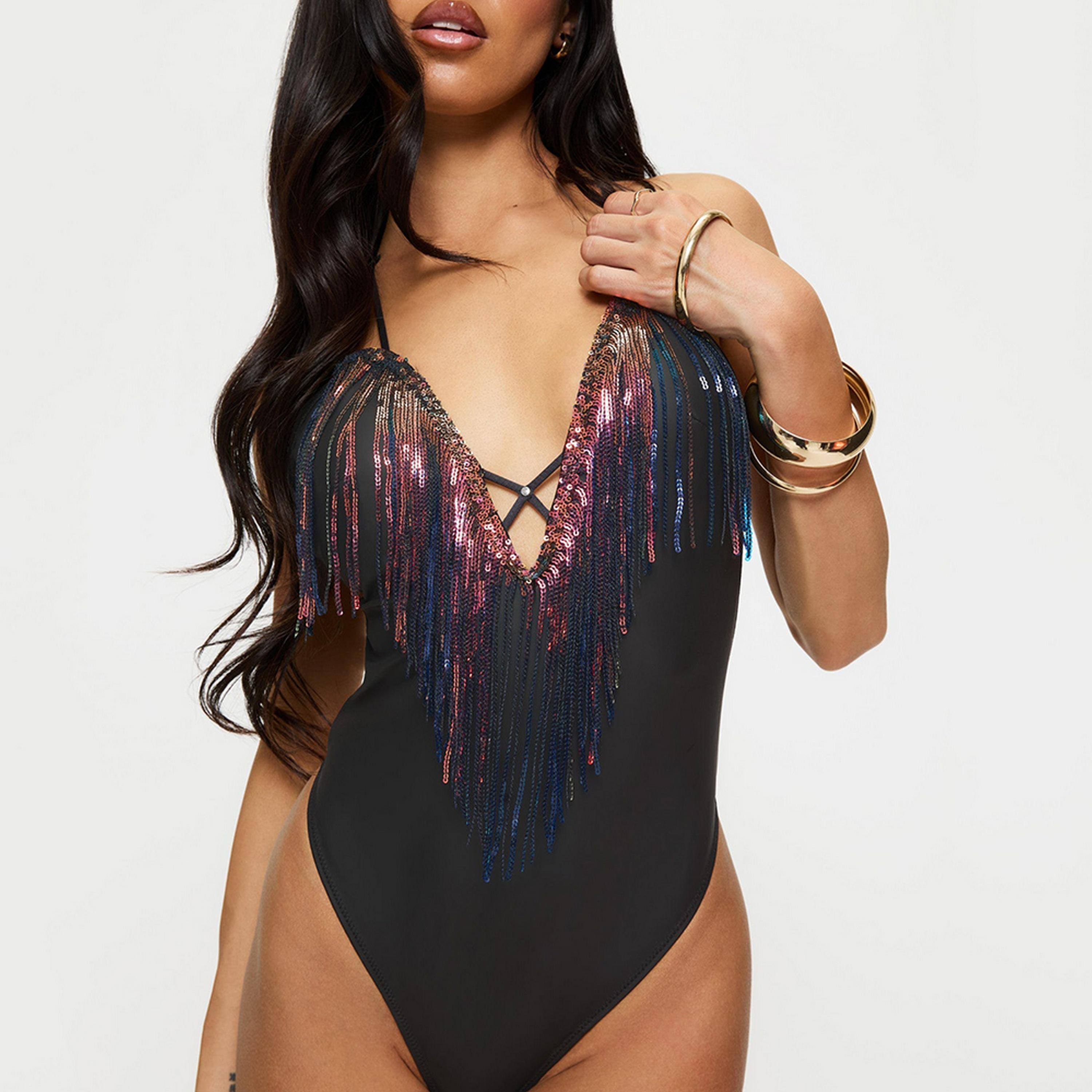 بادي نسائي أسود غير سلكي ومبطن بشكل خفيف "سبوت لايت لافر" من آن سمرز-women-clothing-lingerie-babydollsandbodysuits-image-4