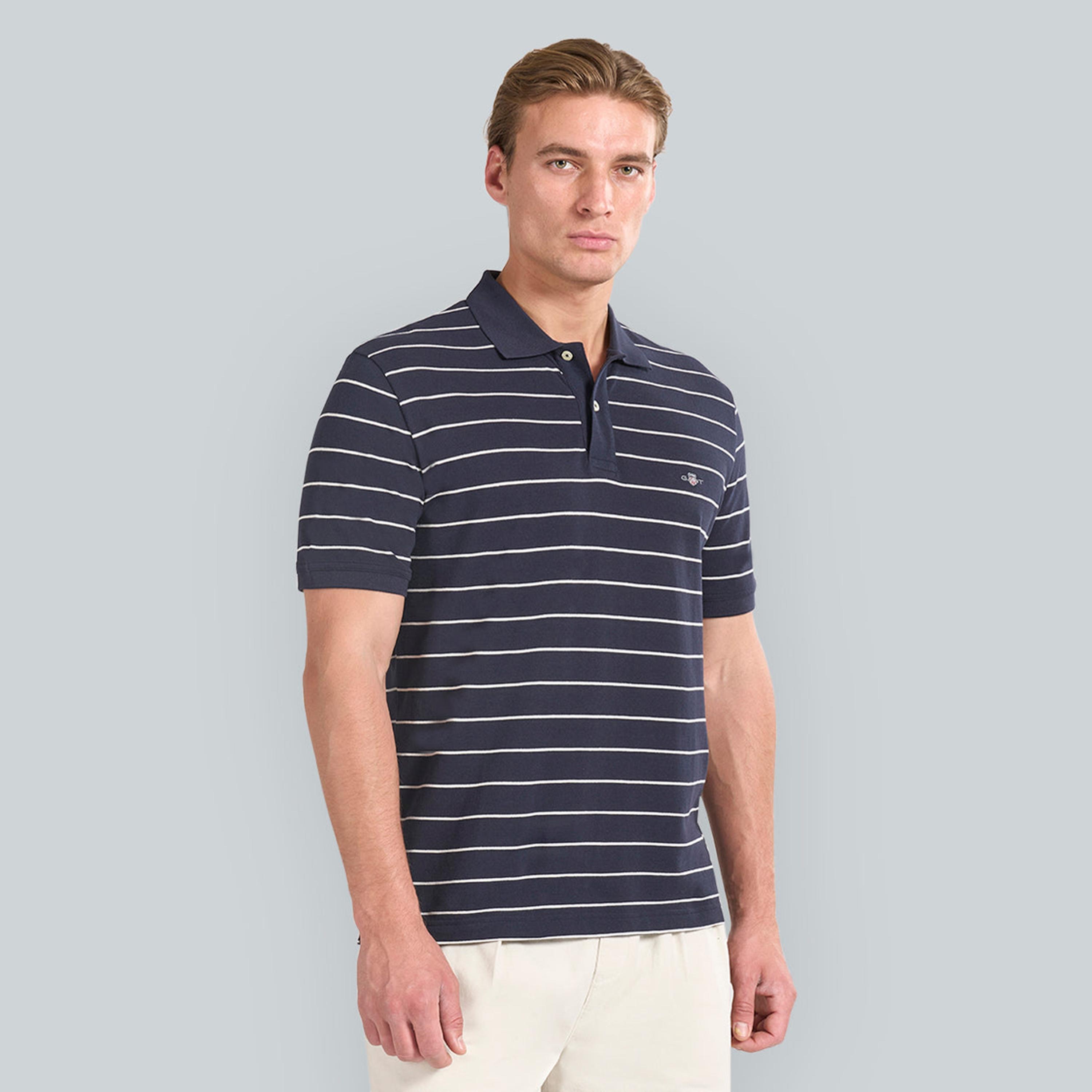تيشيرت بولو رجالي بياقة مخططة وأكمام قصيرة من جانت.-men-clothing-tshirtsandpolos-polos-image-13