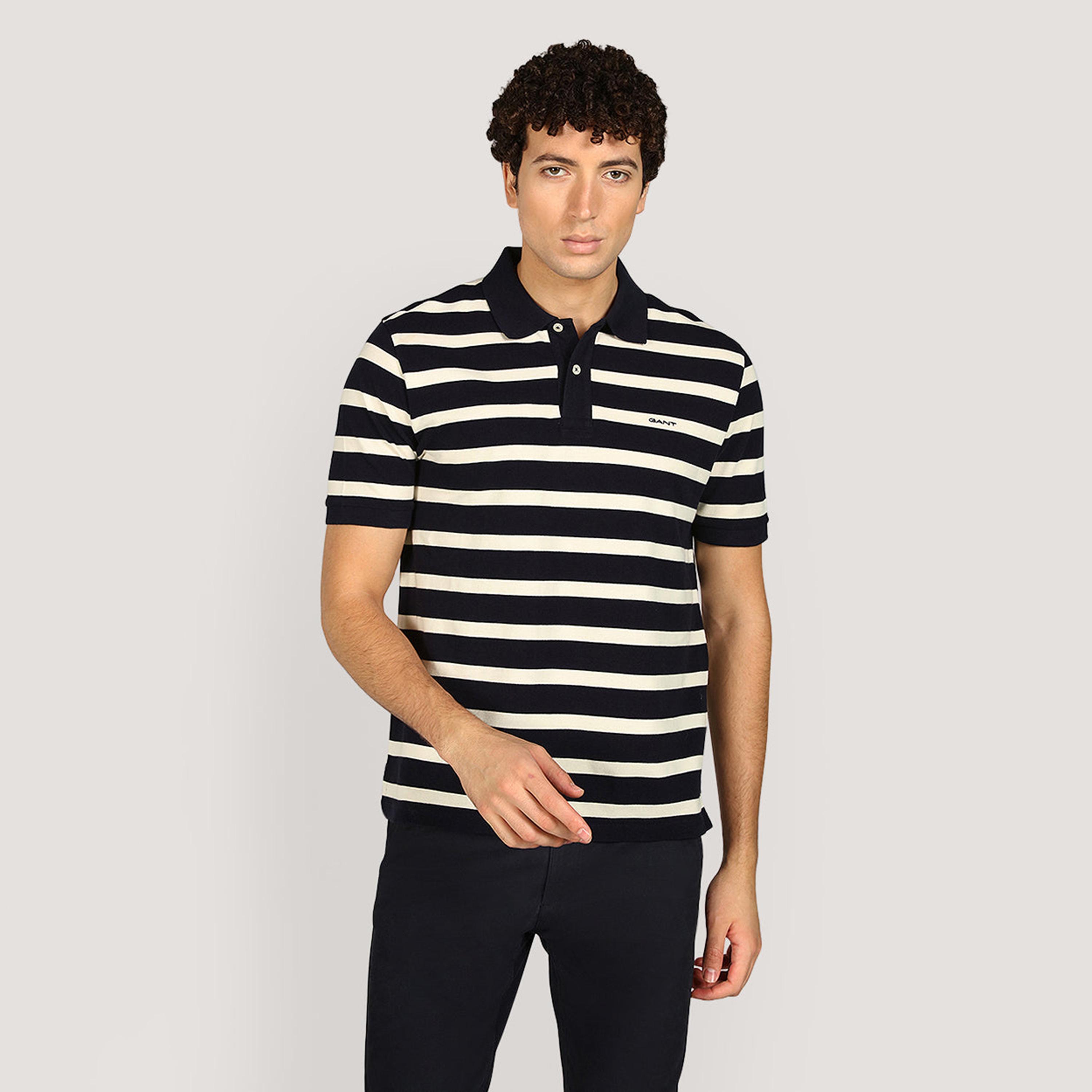 تي شيرت بولو رجالي مخطط بأكمام قصيرة وياقة من جانت-men-clothing-tshirtsandpolos-polos-image-1