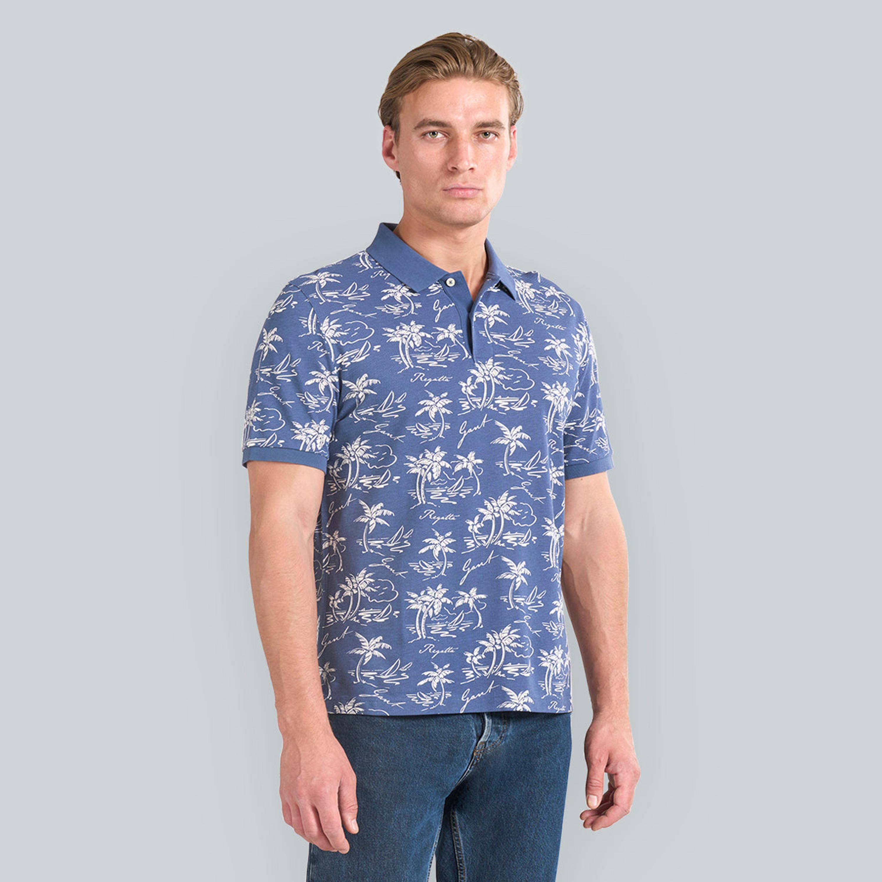 تيشيرت بولو رجالي بياقة وطبعة استوائية بالكامل وأكمام قصيرة من جانت.-men-clothing-tshirtsandpolos-polos-image-1