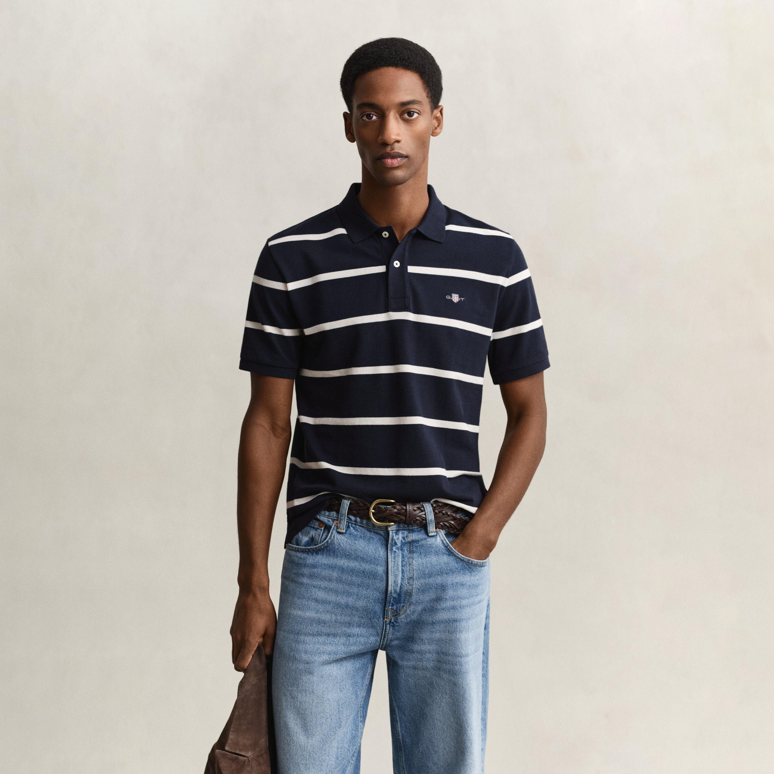 تي شيرت بولو رجالي مخطط بأكمام قصيرة وياقة من جانت-men-clothing-tshirtsandpolos-polos-image-1