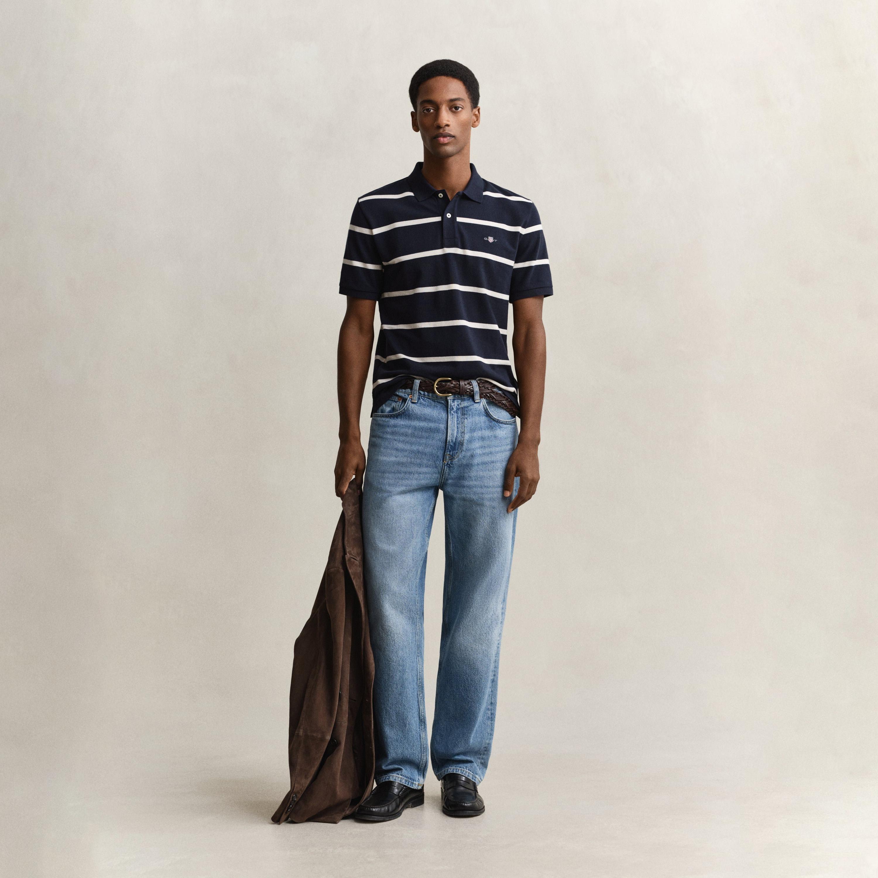 تي شيرت بولو رجالي مخطط بأكمام قصيرة وياقة من جانت-men-clothing-tshirtsandpolos-polos-image-2