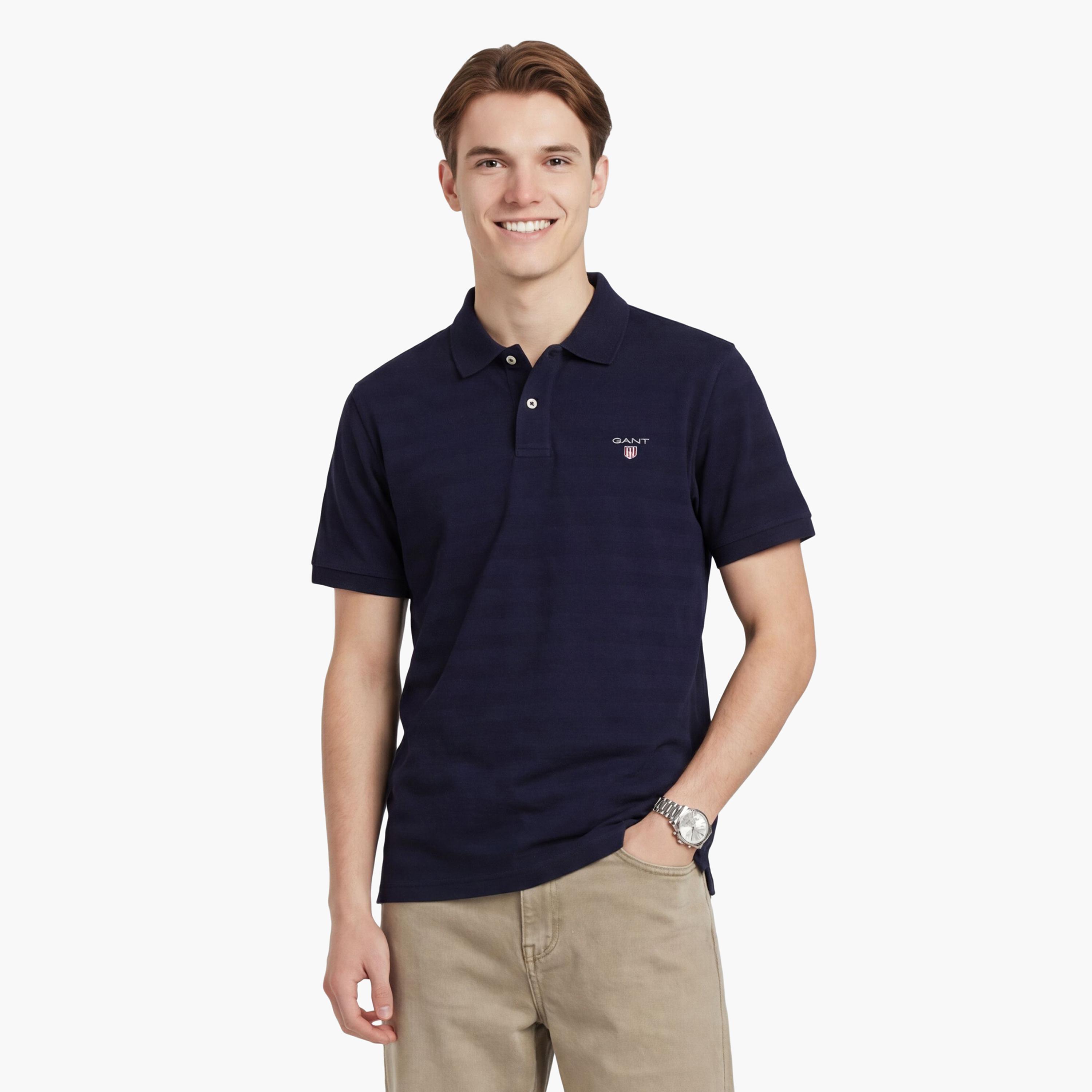 Gant Texture Striped Collared Short Sleeves Men's Polo T-Shirt-men-clothing-tshirtsandpolos-polos-image-1