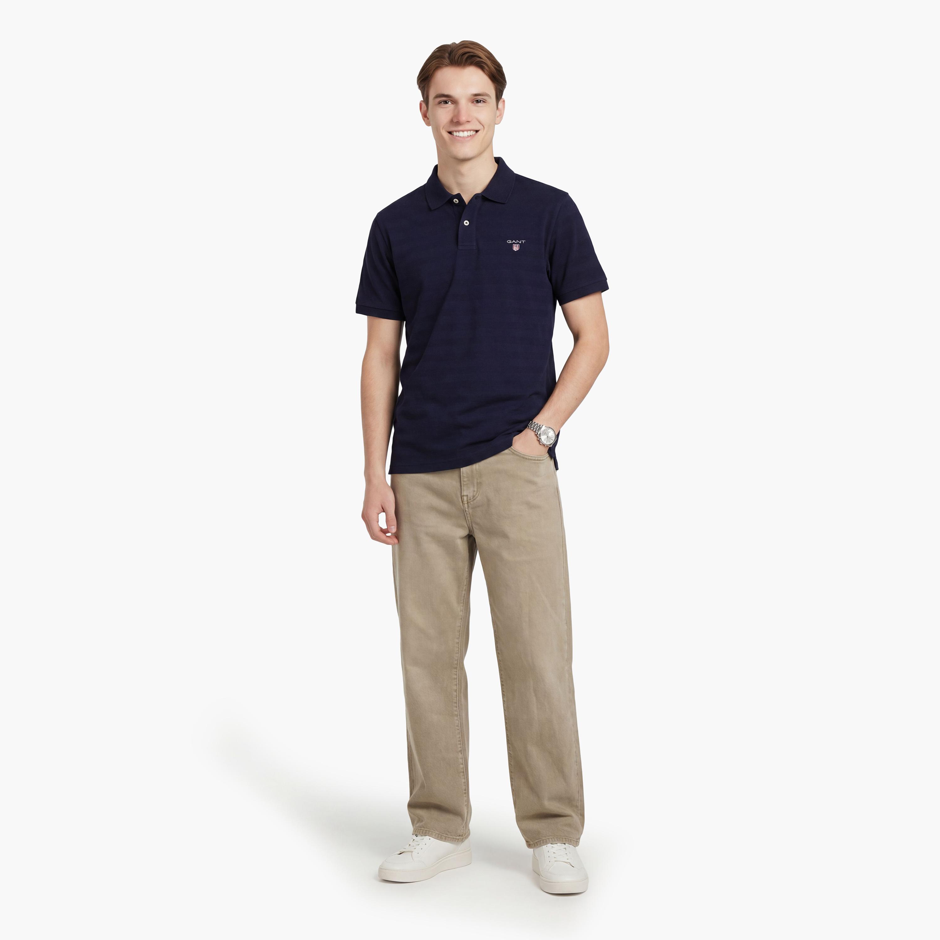 Gant Texture Striped Collared Short Sleeves Men's Polo T-Shirt-men-clothing-tshirtsandpolos-polos-image-2