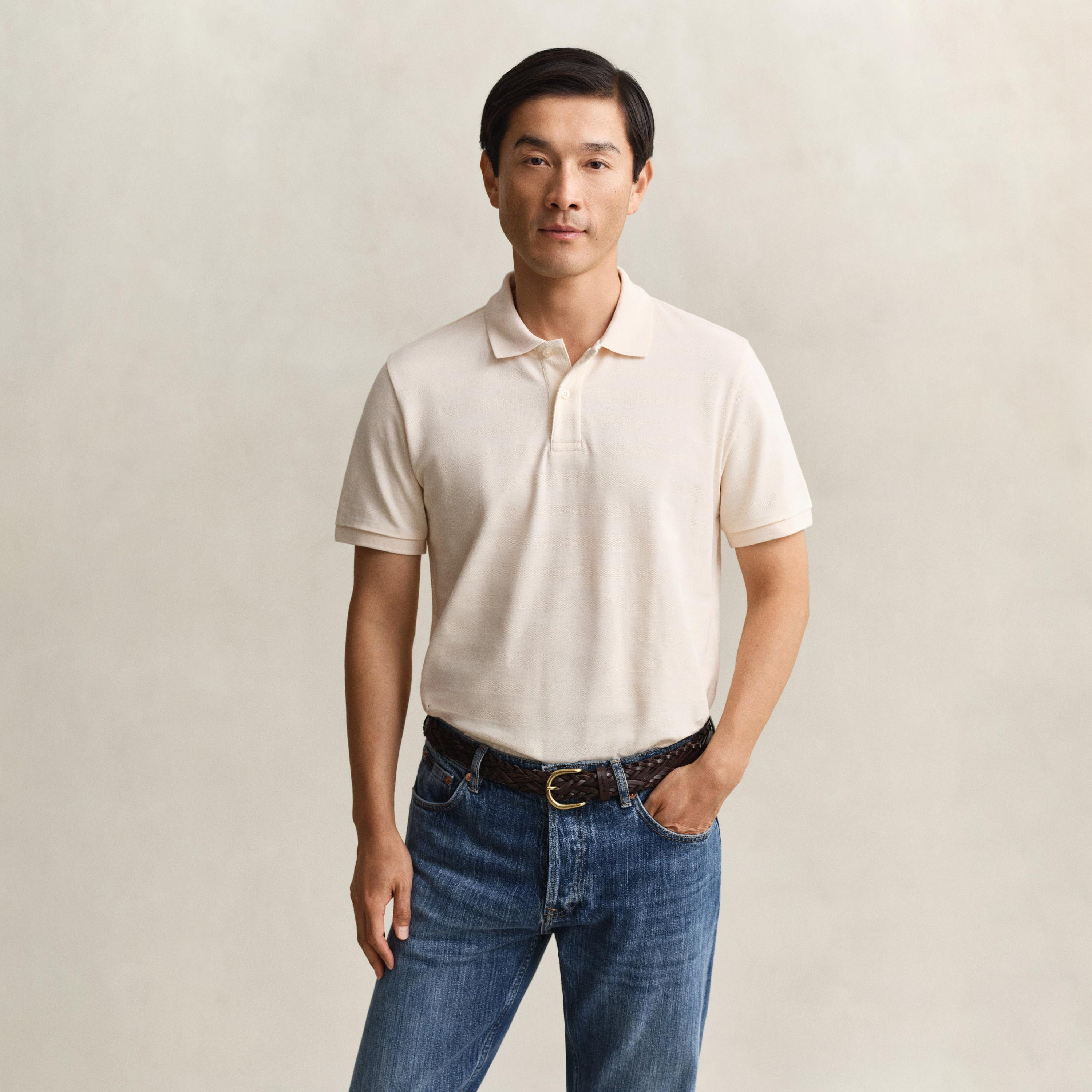 تي شيرت بولو رجالي بأكمام قصيرة وياقة بياقة بتصميم مخطط بارز من جانت-men-clothing-tshirtsandpolos-polos-image-1