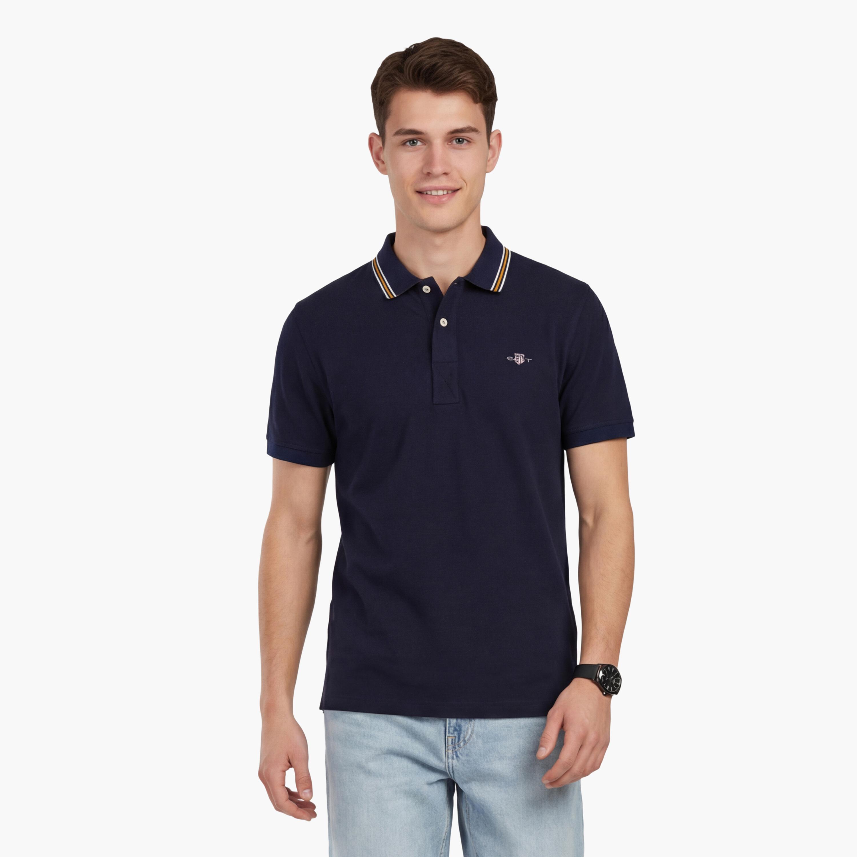 تي شيرت بولو رجالي سادة بأكمام قصيرة وياقة من جانت-men-clothing-tshirtsandpolos-polos-image-6