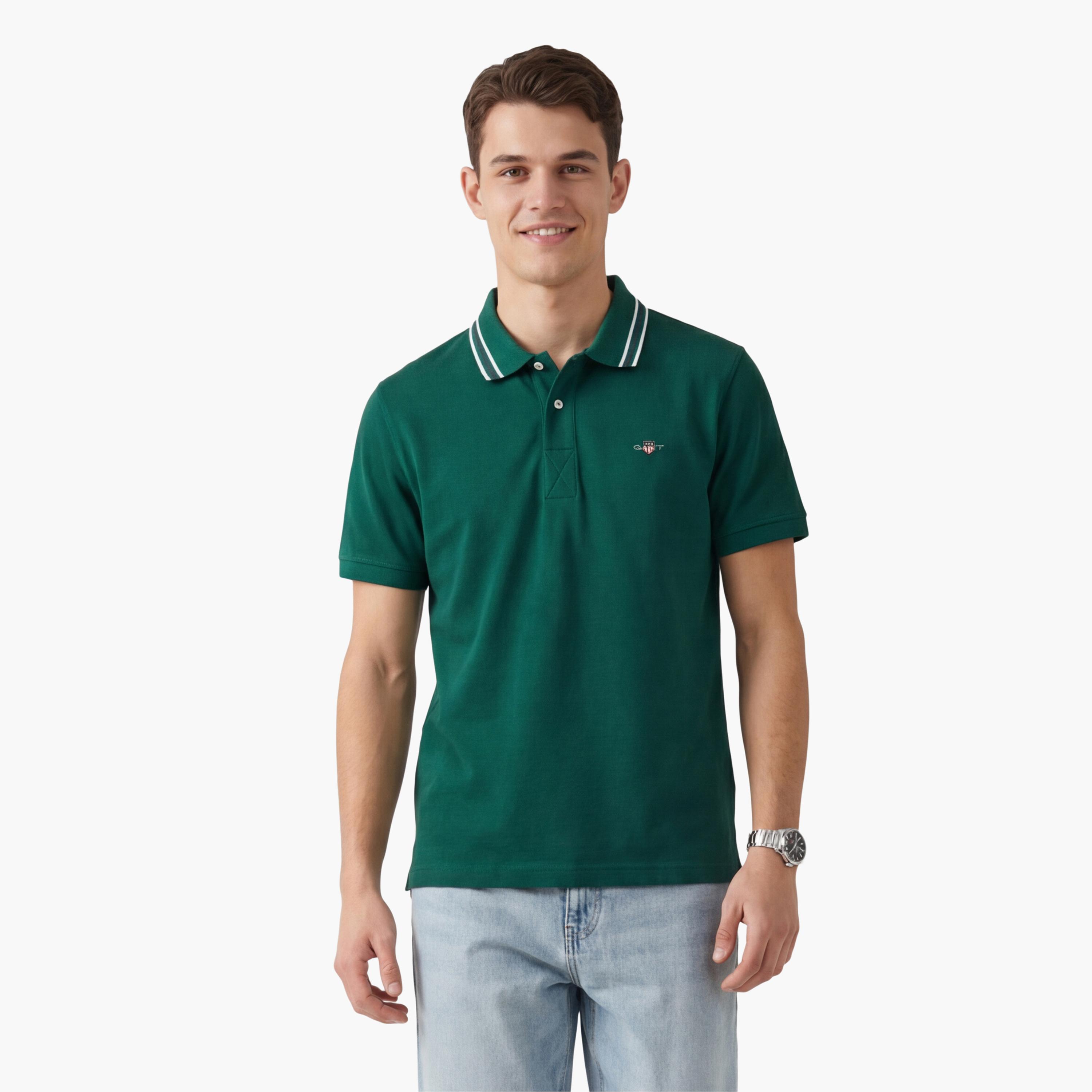 تي شيرت بولو رجالي سادة بأكمام قصيرة وياقة من جانت-men-clothing-tshirtsandpolos-polos-image-1