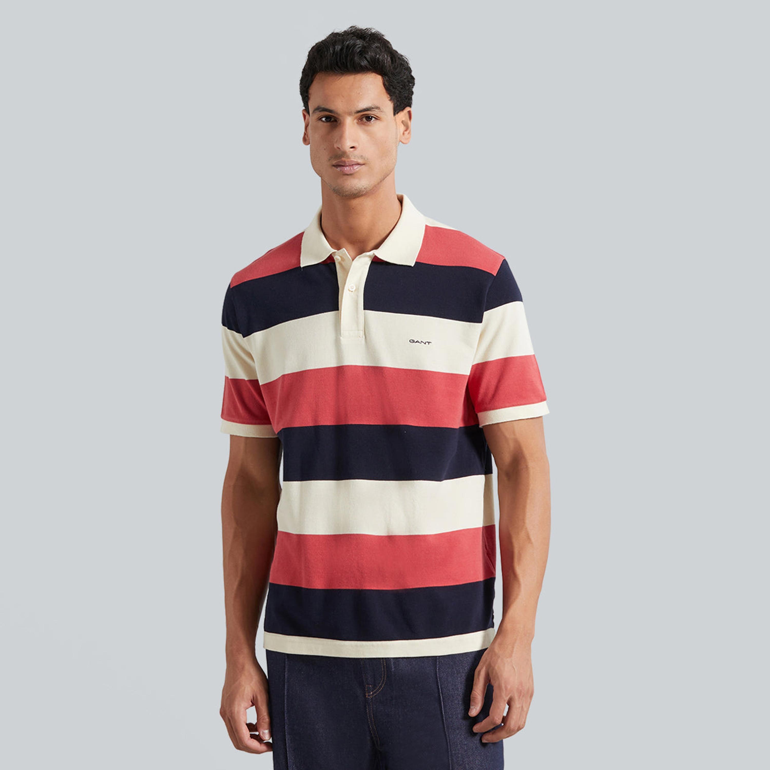 تيشيرت بولو رجالي بياقة مخططة وأكمام قصيرة من جانت.-men-clothing-tshirtsandpolos-polos-image-1