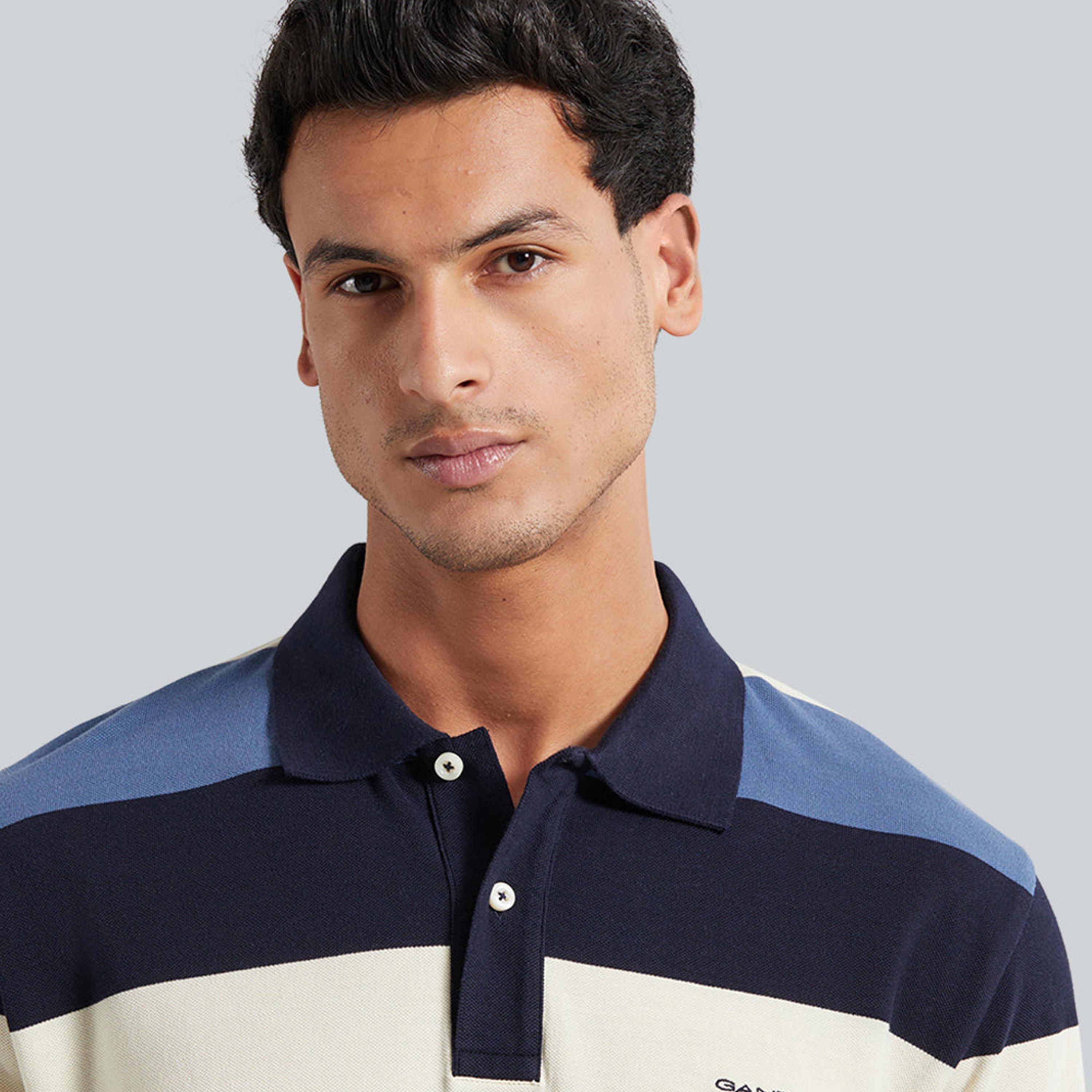 تيشيرت بولو رجالي بياقة مخططة وأكمام قصيرة من جانت.-men-clothing-tshirtsandpolos-polos-image-7