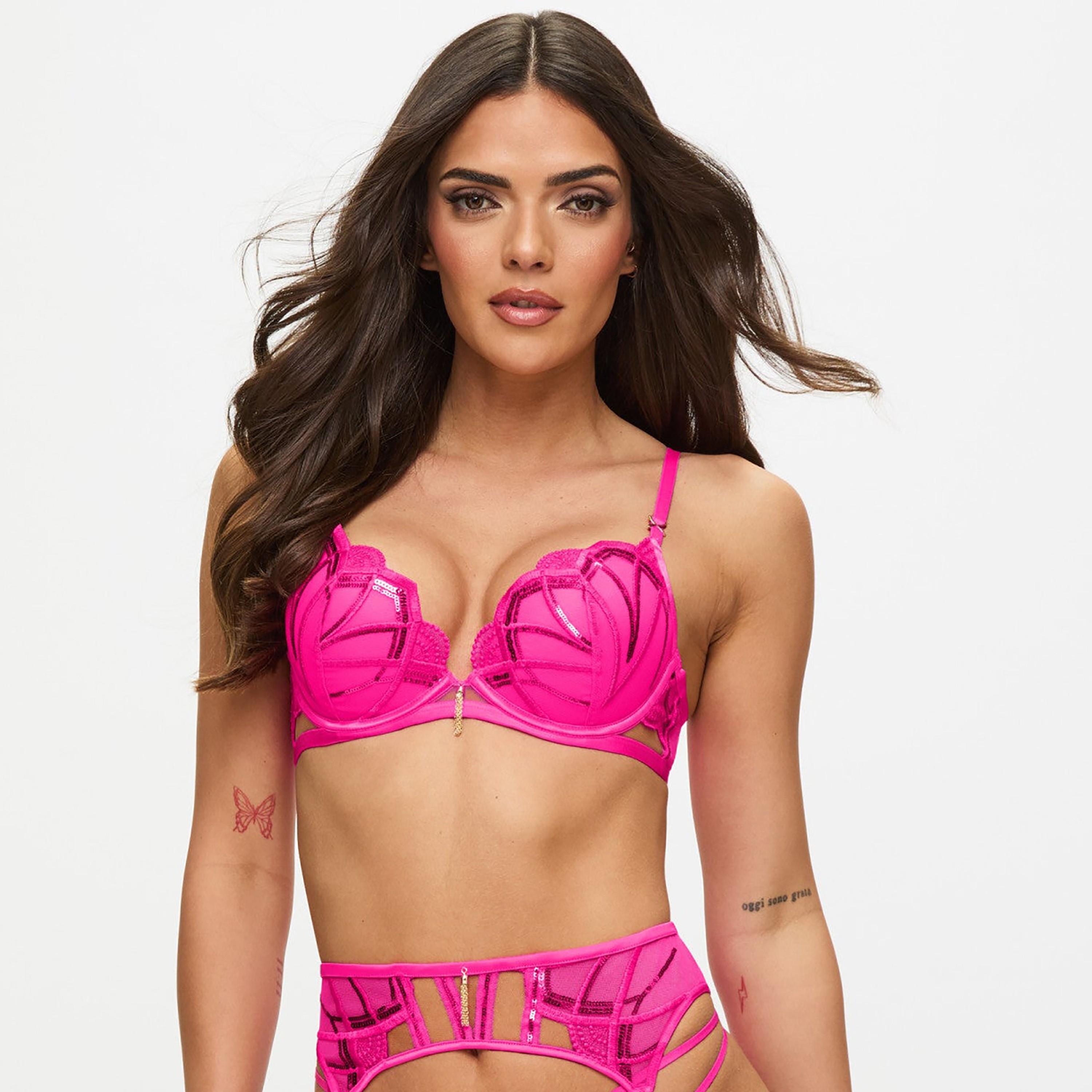 Ann Summers Desiring Decadence Bright Pink Embellished Medium Support Padded Women's Plunge Bra-women-clothing-lingerie-bras-image-1