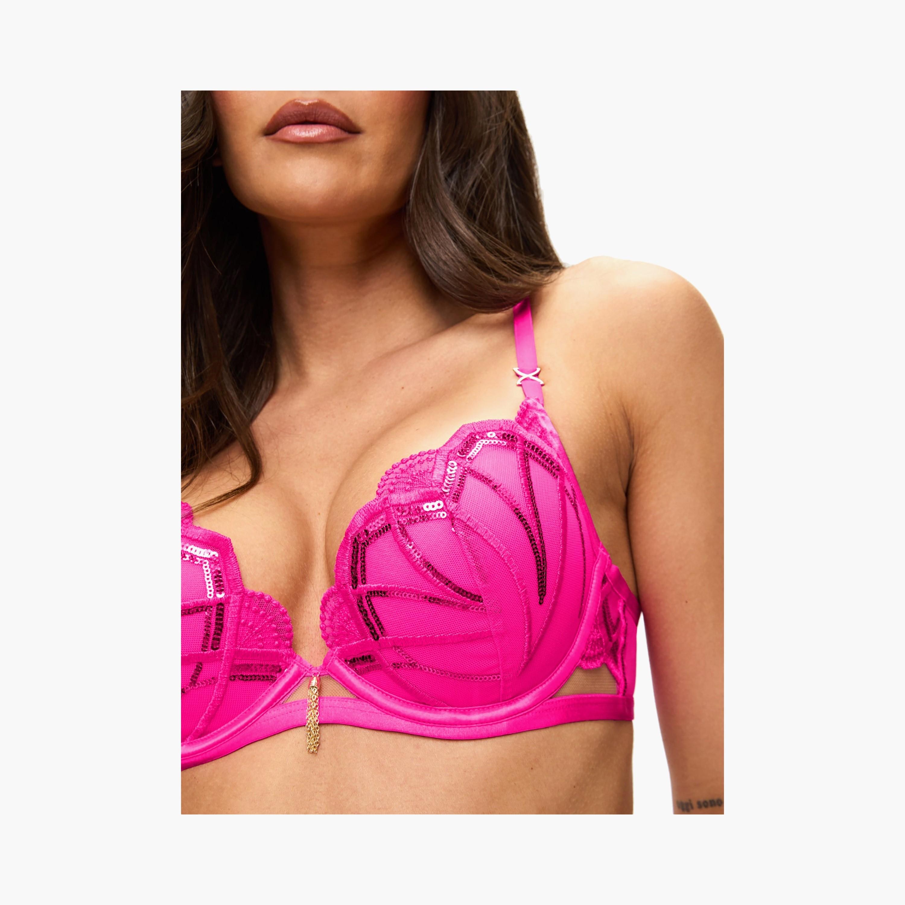 Ann Summers Desiring Decadence Bright Pink Embellished Medium Support Padded Women's Plunge Bra-women-clothing-lingerie-bras-image-2