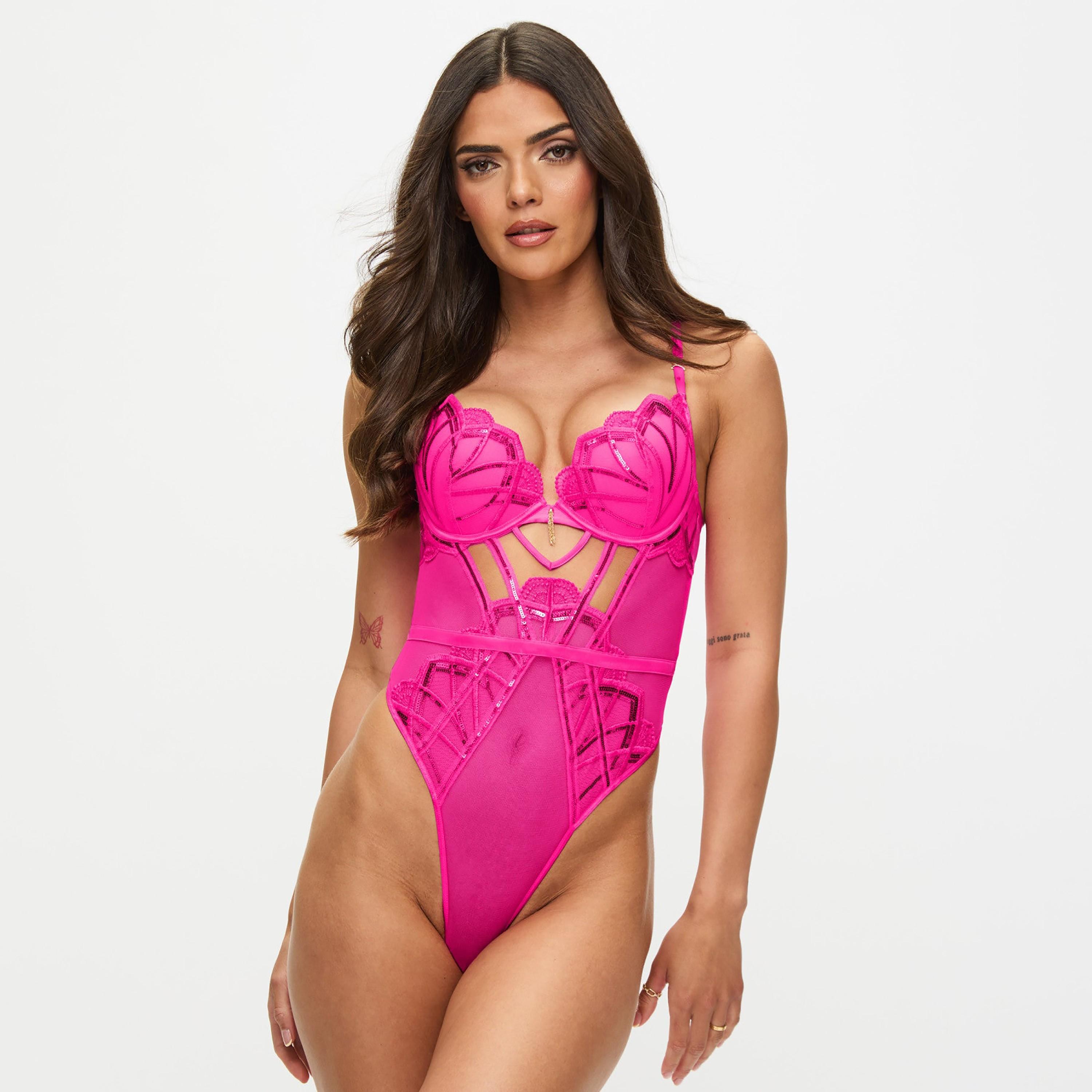 Ann Summers Desiring Decadence Bright Pink Sequins Wired Medium Support Padded Women's Bodysuit-women-clothing-lingerie-babydollsandbodysuits-image-1