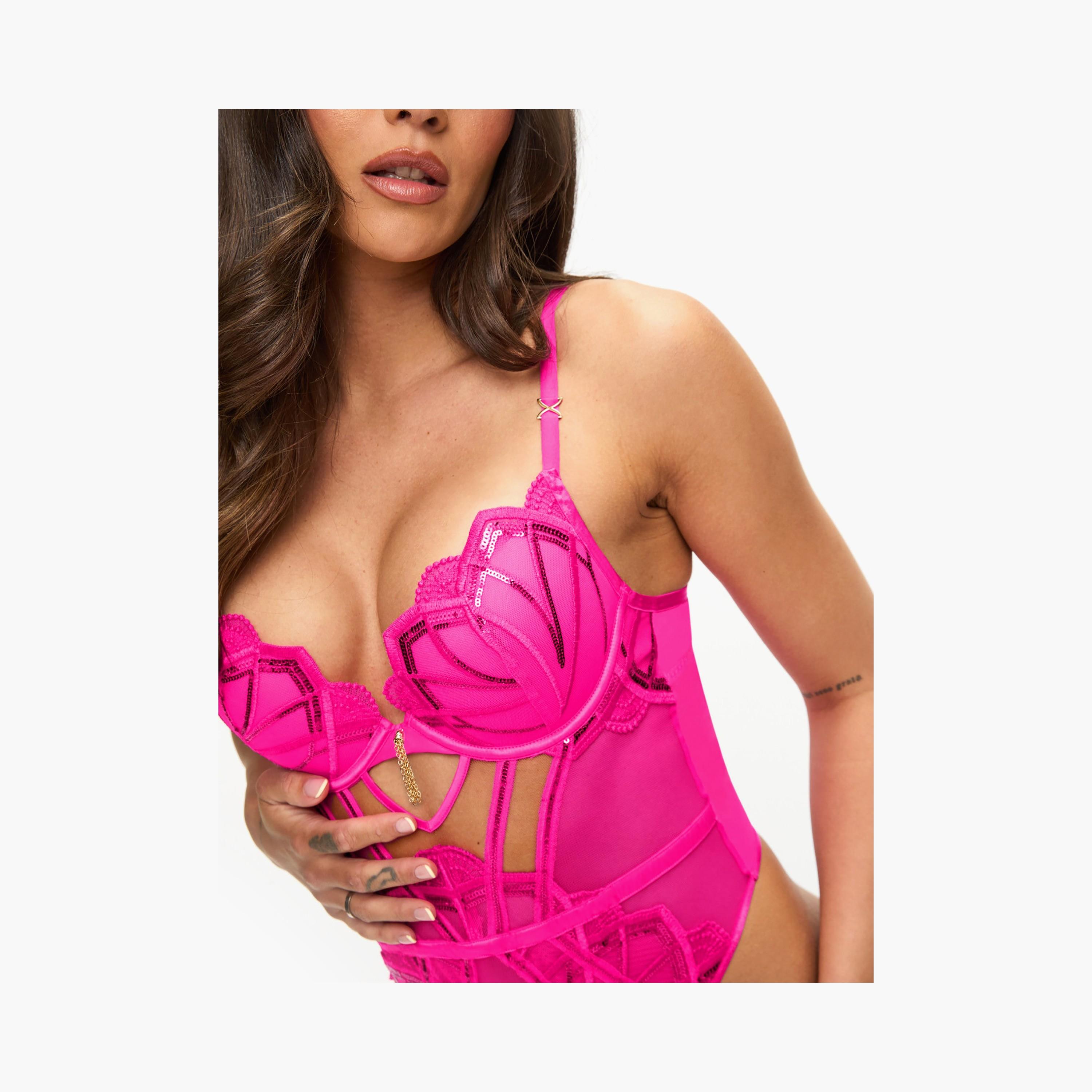 Ann Summers Desiring Decadence Bright Pink Sequins Wired Medium Support Padded Women's Bodysuit-women-clothing-lingerie-babydollsandbodysuits-image-4