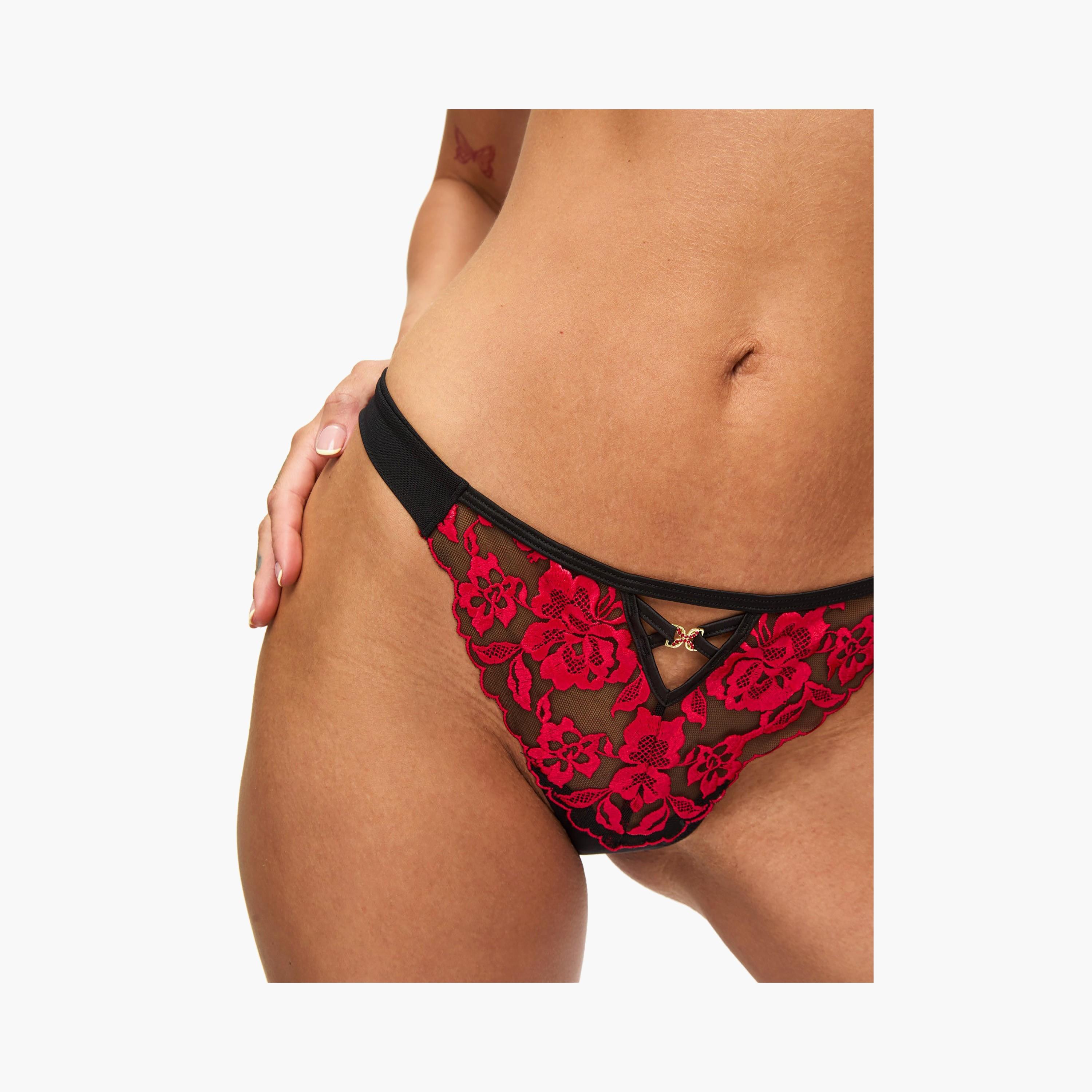 Ann Summers Endless Attraction Black and Red Floral Low Coverage Women's Thongs-women-clothing-lingerie-panties-image-3