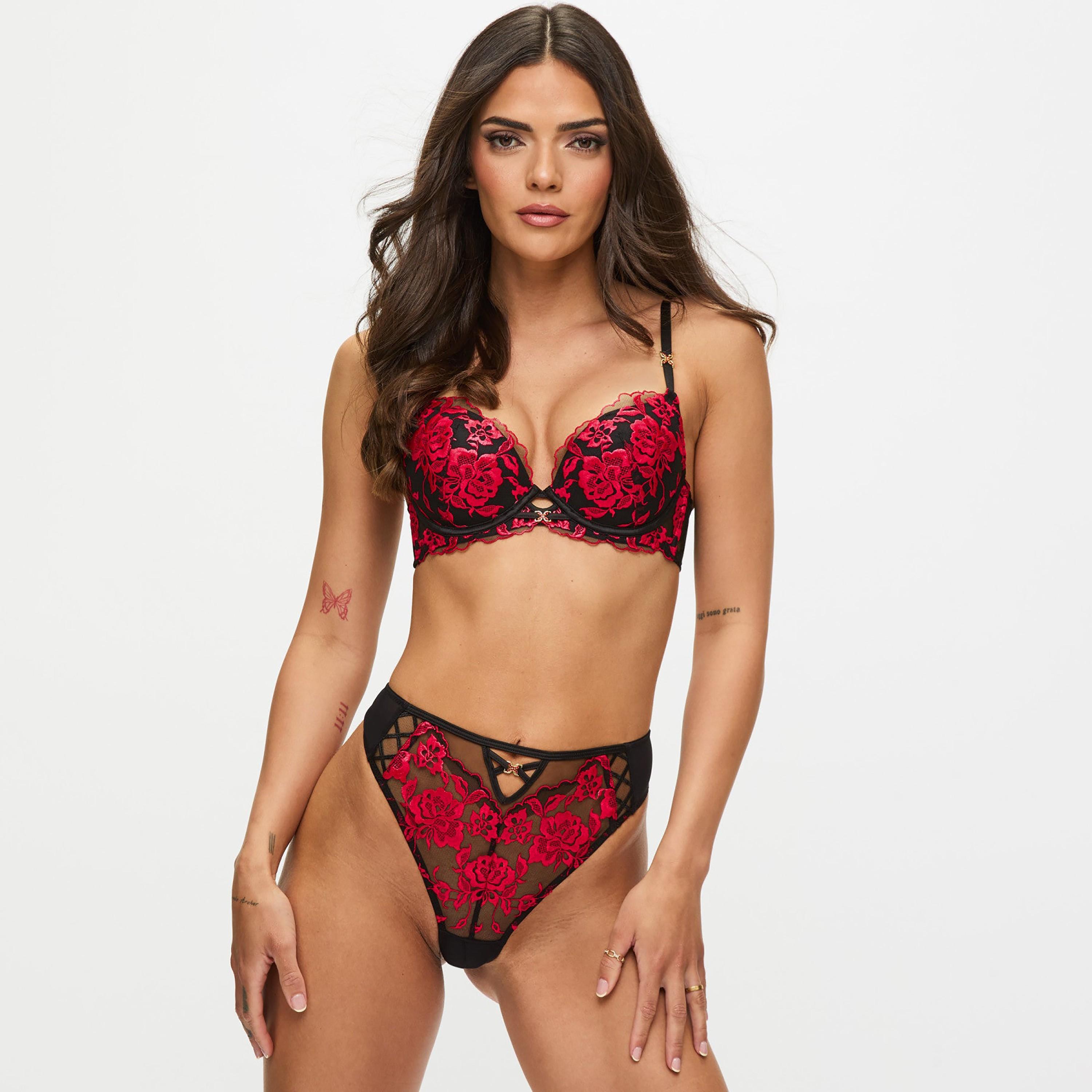 Ann Summers Endless Attraction Black and Red Floral Low Coverage Women's Thongs-women-clothing-lingerie-panties-image-2